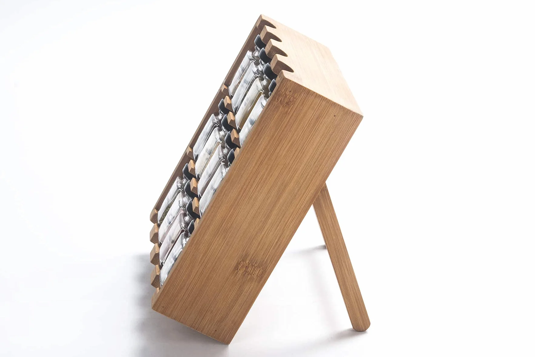 Lot de 12 pots à épices en bois - Recharge sur pied pour herbes - Coffret cadeau cuisine