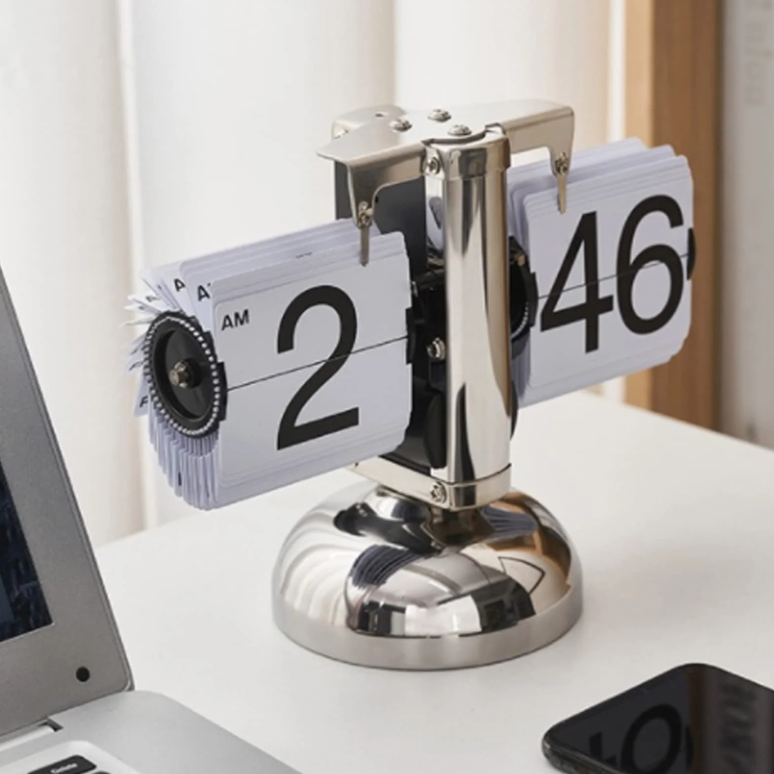 Flip Clock Horloge De Bureau à Rabat Rétro Numérique Mécanique à Bascule Auto Blanc