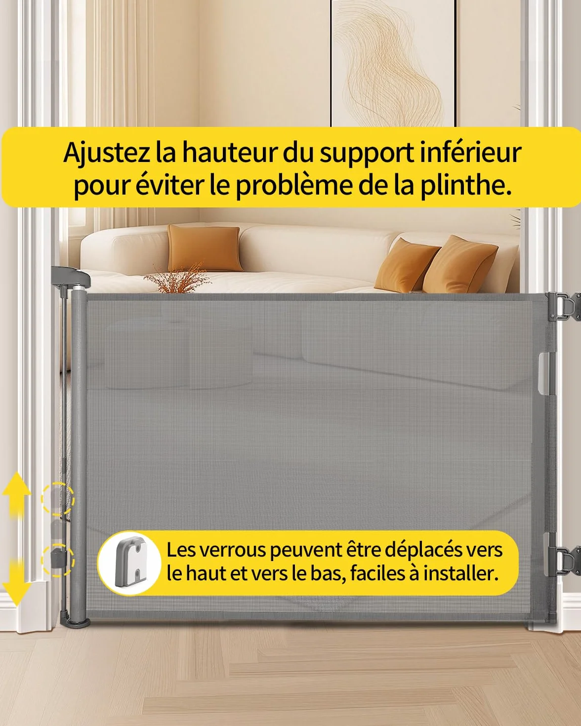 Barrière de Sécurité Rétractable Bébé Animaux 0-140cm Escaliers Couloirs Gris