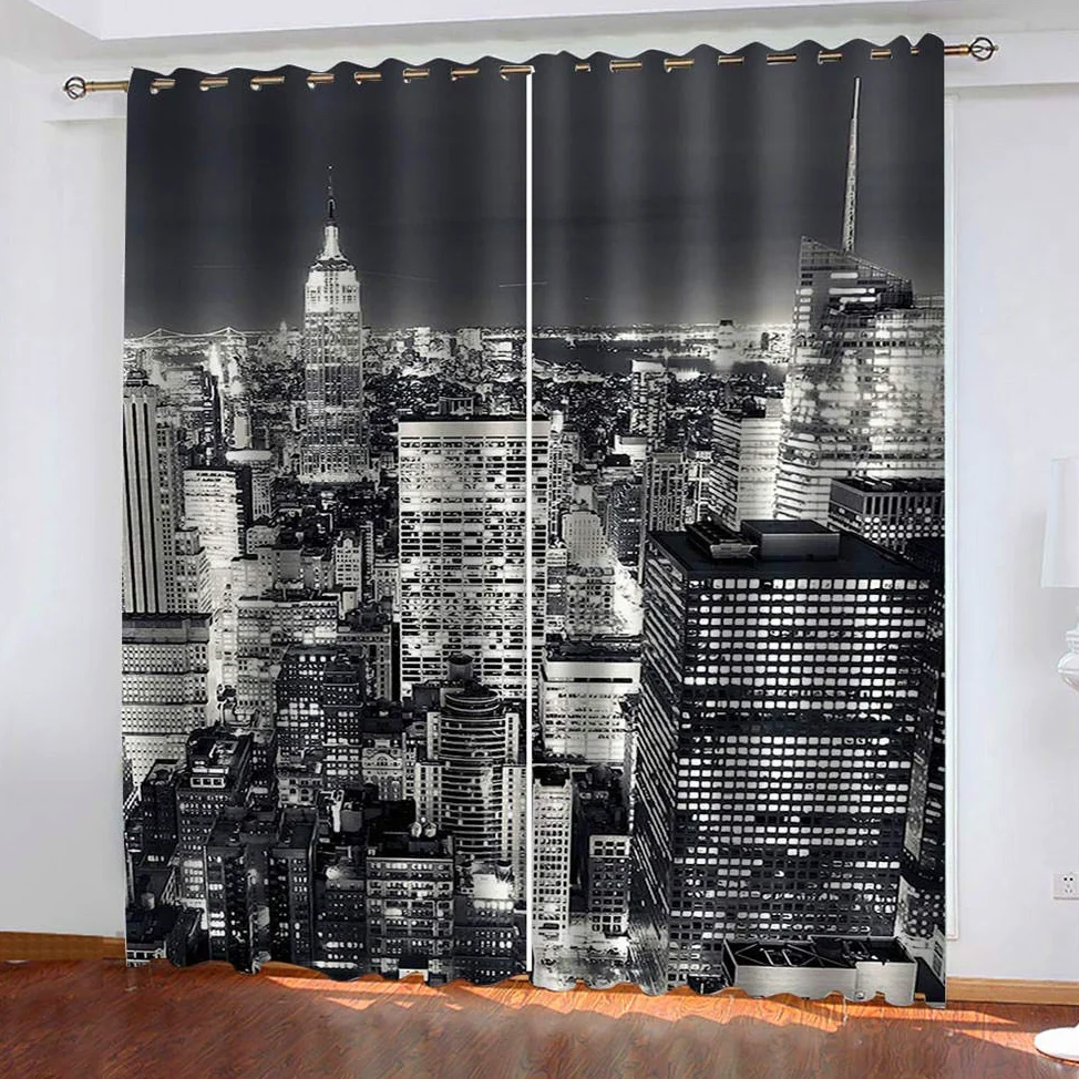 Rideaux Occultants Vue de Nuit de New York Oeillets Rideaux Occultants Thermiques Isolation Phonique Microfibre Enfants Salon Chambre Rideaux Home Decorative 140x180cm x 2pcs