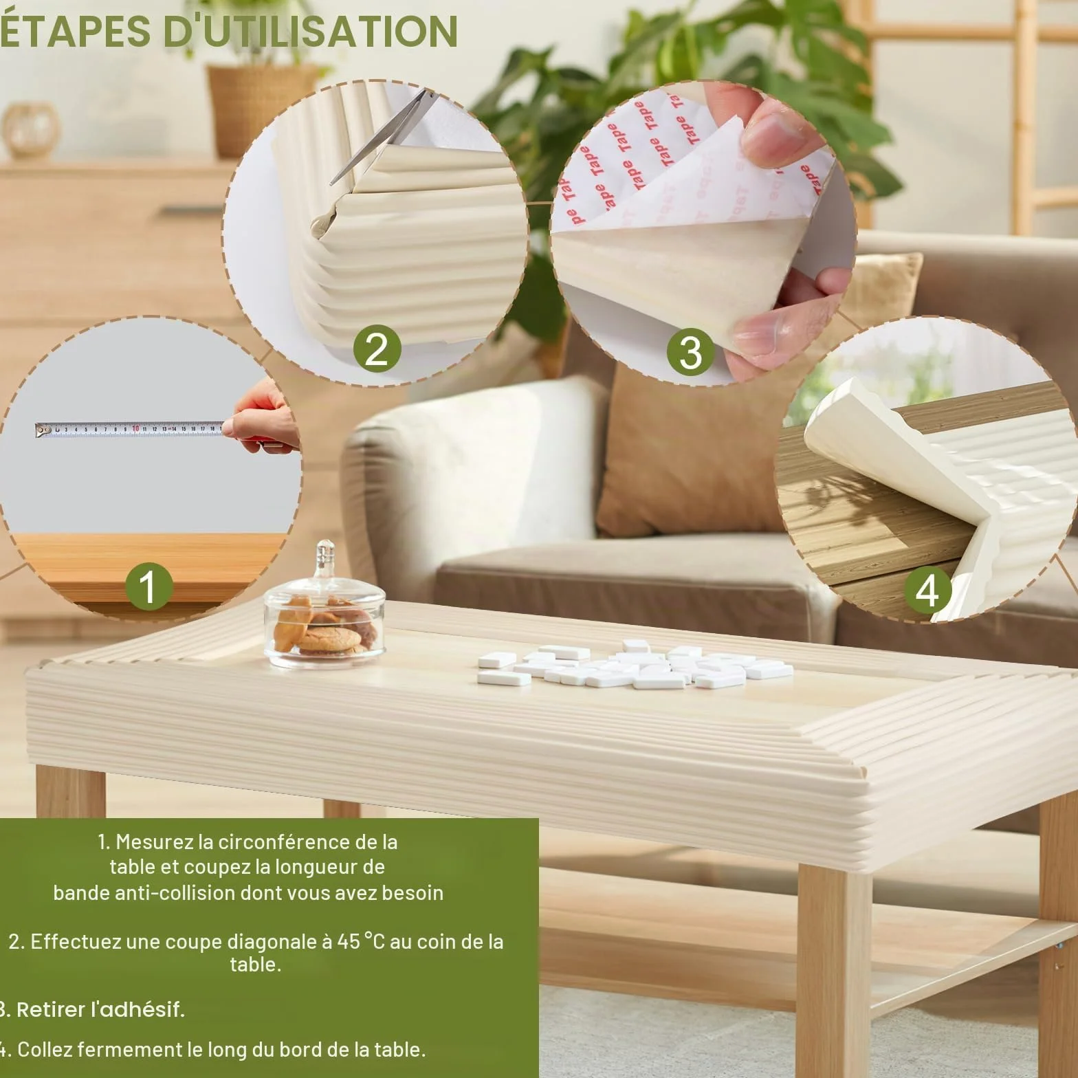 Protection d'Angles et Rebords pour Bébé Élastique 20cm Coussin Beige