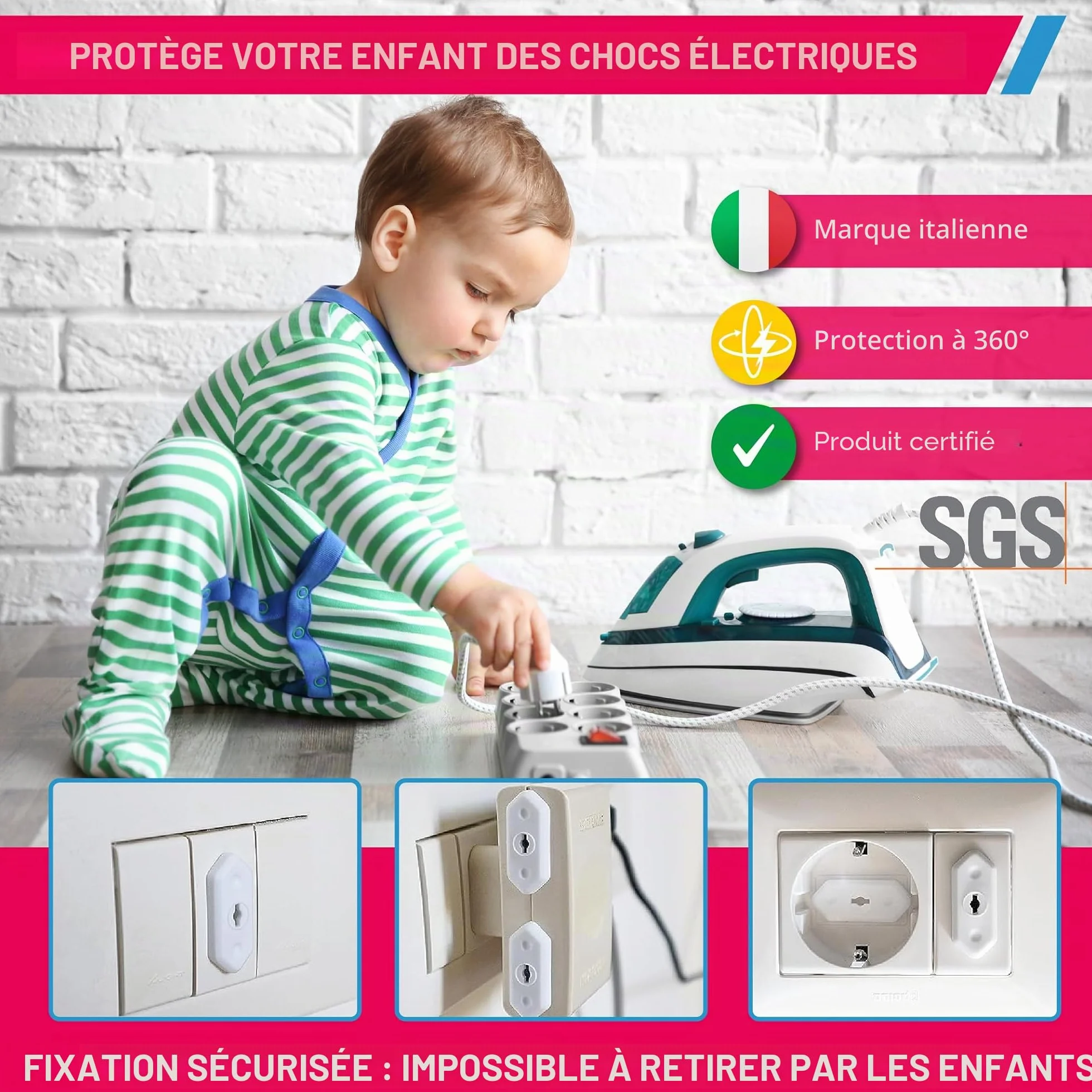 Cache Prise Bébé Electrique Universal 10/16A Schuko Sécurité Domestique Blanc