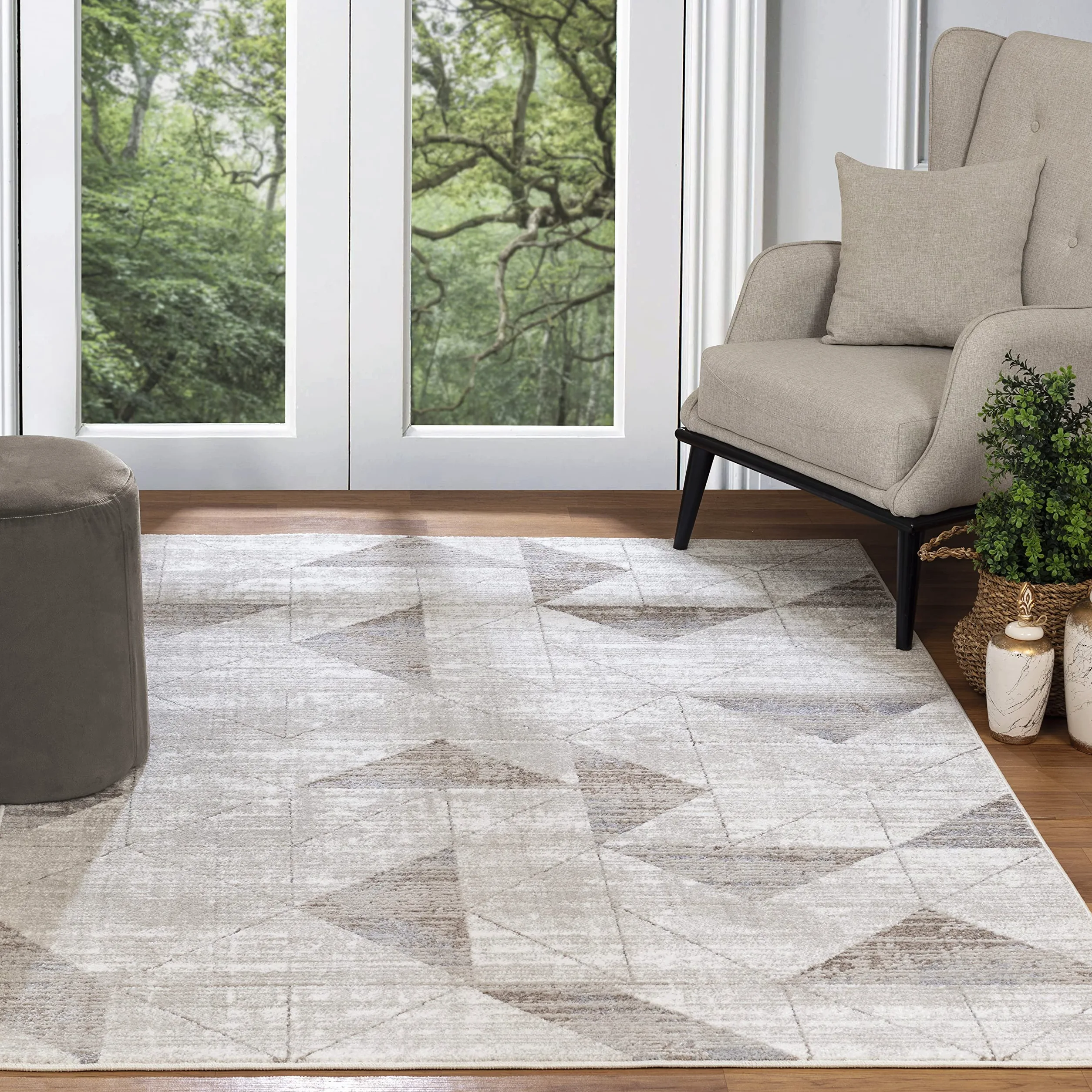 Surya Livabliss Kiruna Tapis géométrique scandinave pour Salon, Salle à Manger, Cuisine – Neutre, à Motifs Abstraits, Style bohème, Facile d'entretien, 120 x 170 cm, Blanc et argenté