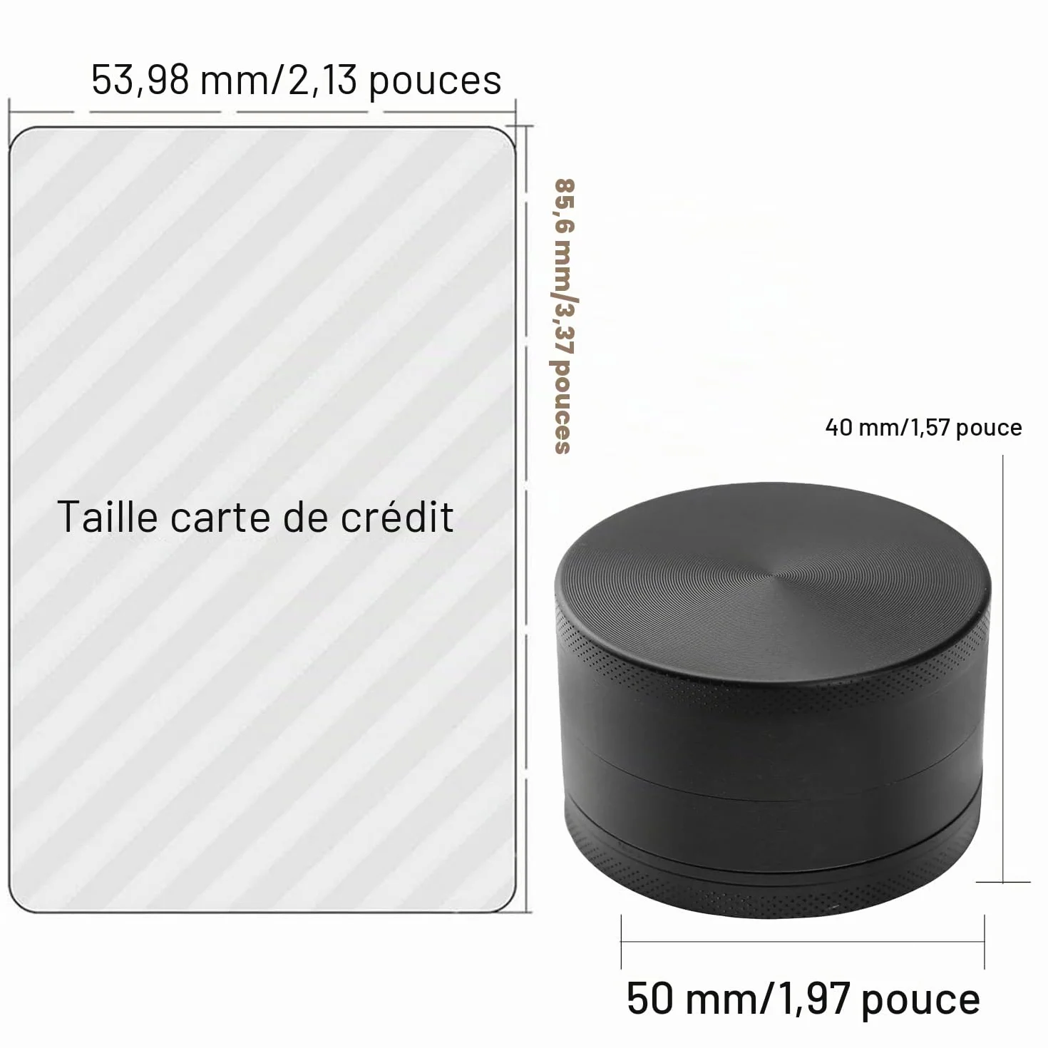 Moulin à épices en alliage de zinc 4 pièces avec filtre et grattoir, fermeture magnétique, noir compact (5 x 4 cm)