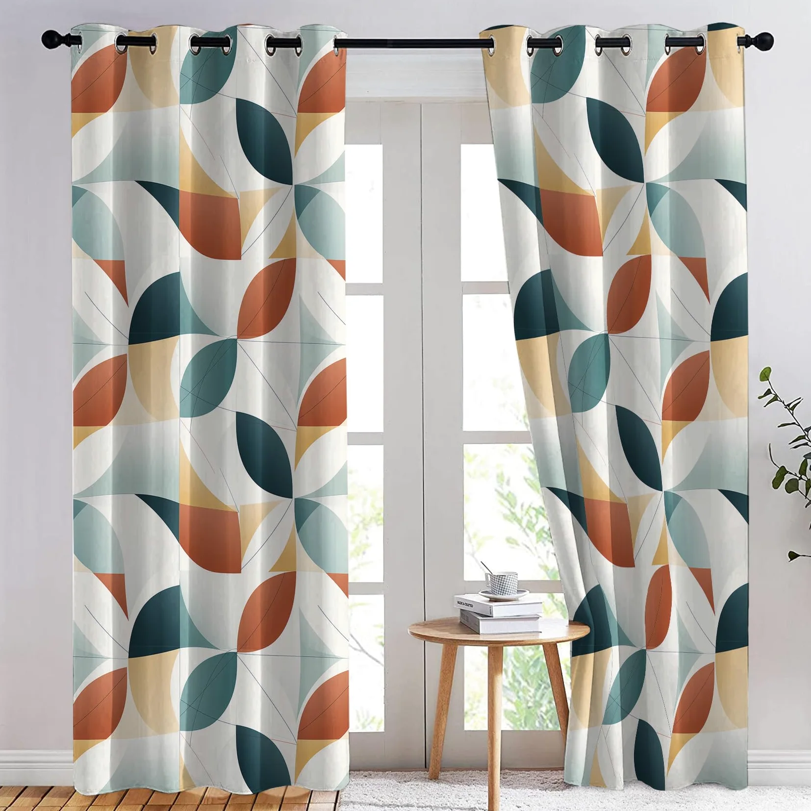 Rideau Occultant Patchwork Géométrique, Rideaux Thermiques à Oeillets pour Chambre, Motif Moderne Rideaux Salon, Moderne Lot de 2 Décoration de Fenêtre, Rideaux 140x240cm LxH(Km-&350)