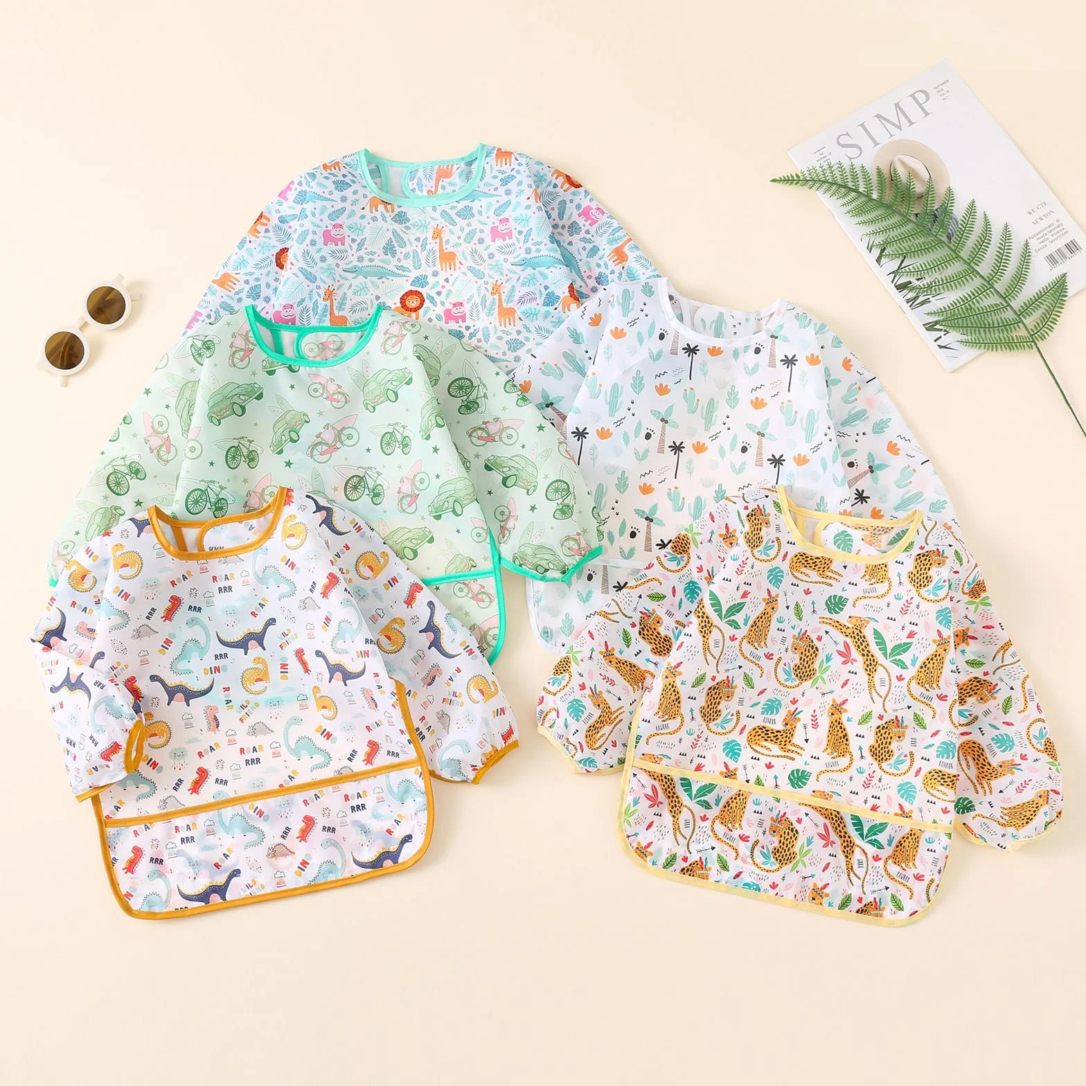 Bavoirs Manches Longues Lot de 5 Imperméable Bébé Enfant 5-30 Mois