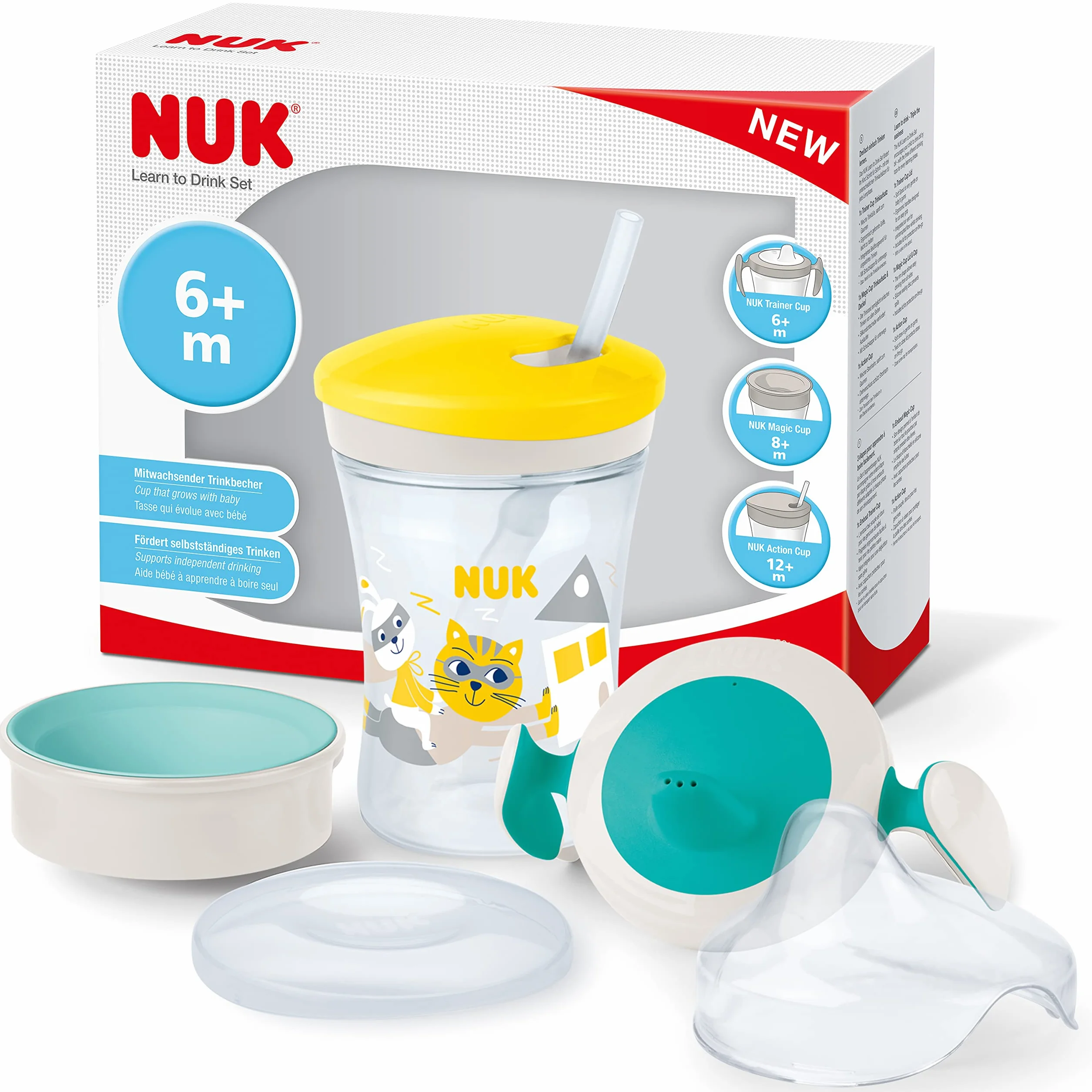 NUK Tasse Évolutive Bébé 3 en 1 Antifuite 230 ml Jaune