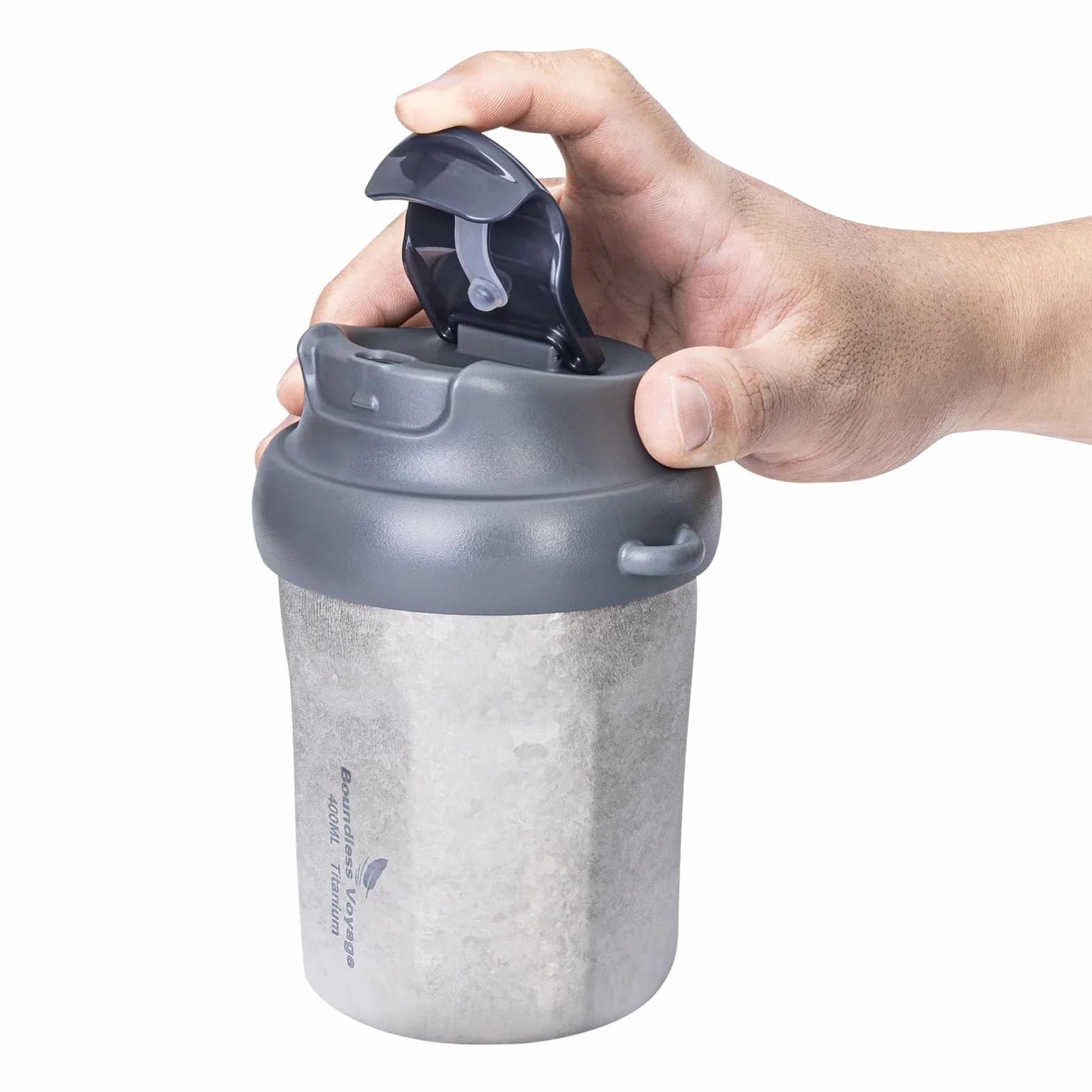 iBasingo Ti3236D Tasse à café en titane isotherme anti-déversement avec couvercle coulissant réutilisable à double paroi pour garder l'eau chaude/glacée, le thé, la bière