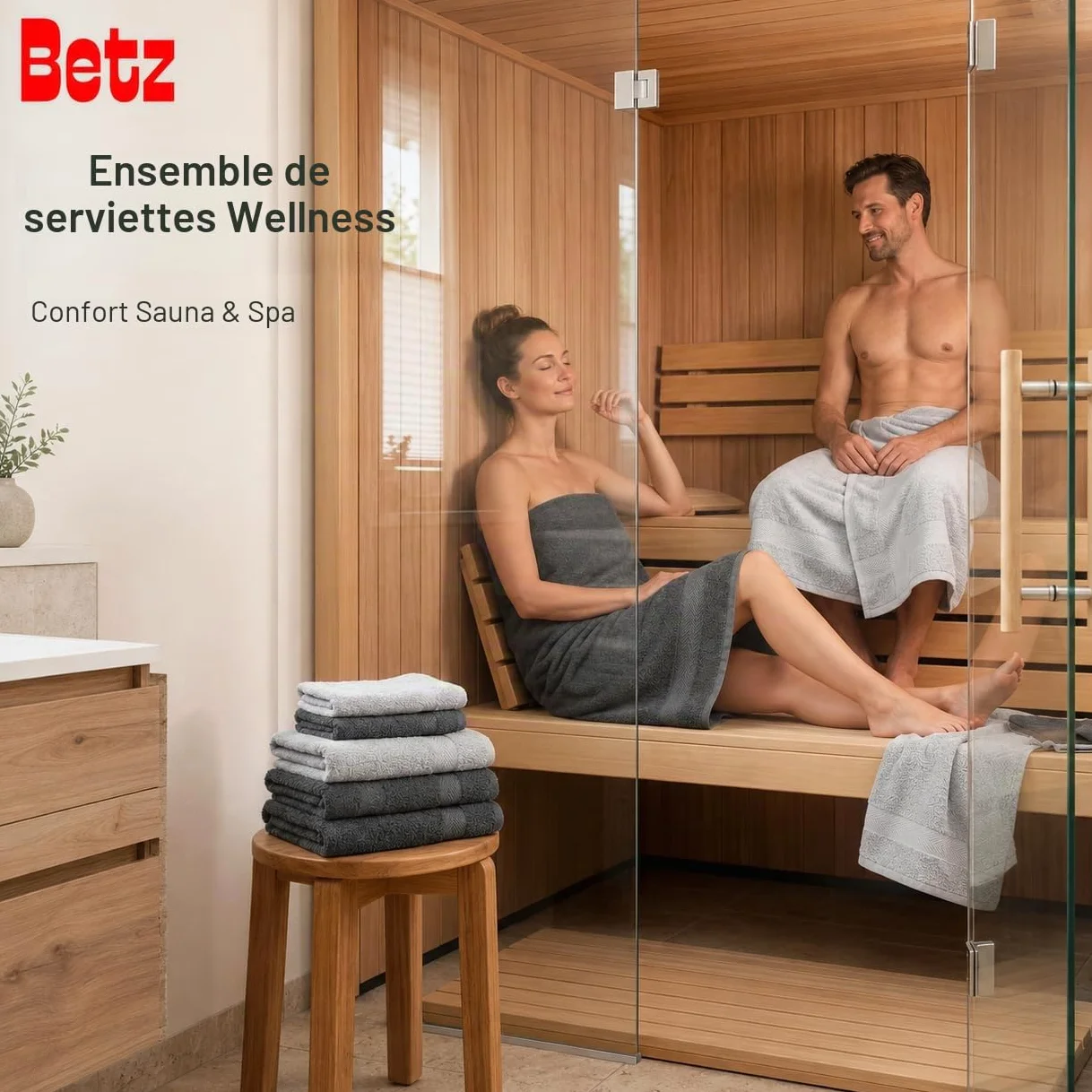 Betz Lot de 10 Serviettes Premium 100% Coton – 2 draps de Bain 70x140, 4 Serviettes 50x100, 2 essui-Mains 30x50, 2 Gants de Toilette – Tout en Tissu éponge Doux - Couleur Anthracite et Gris argenté