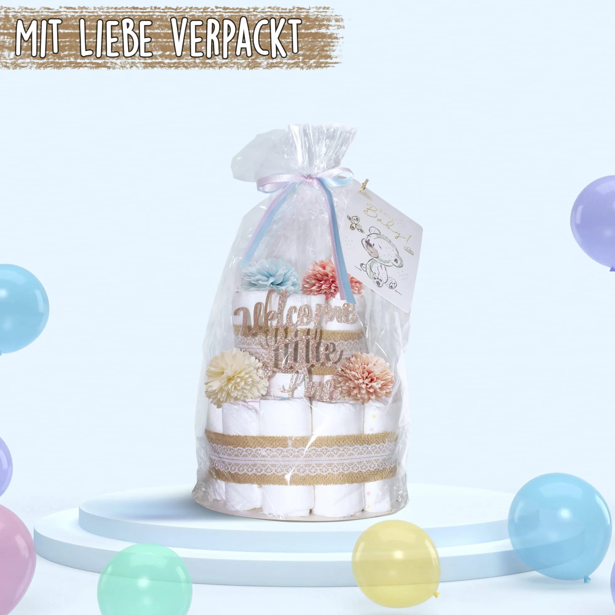 Gâteau de couches vintage neutre MilaBoo style boho Cadeau naissance baptême