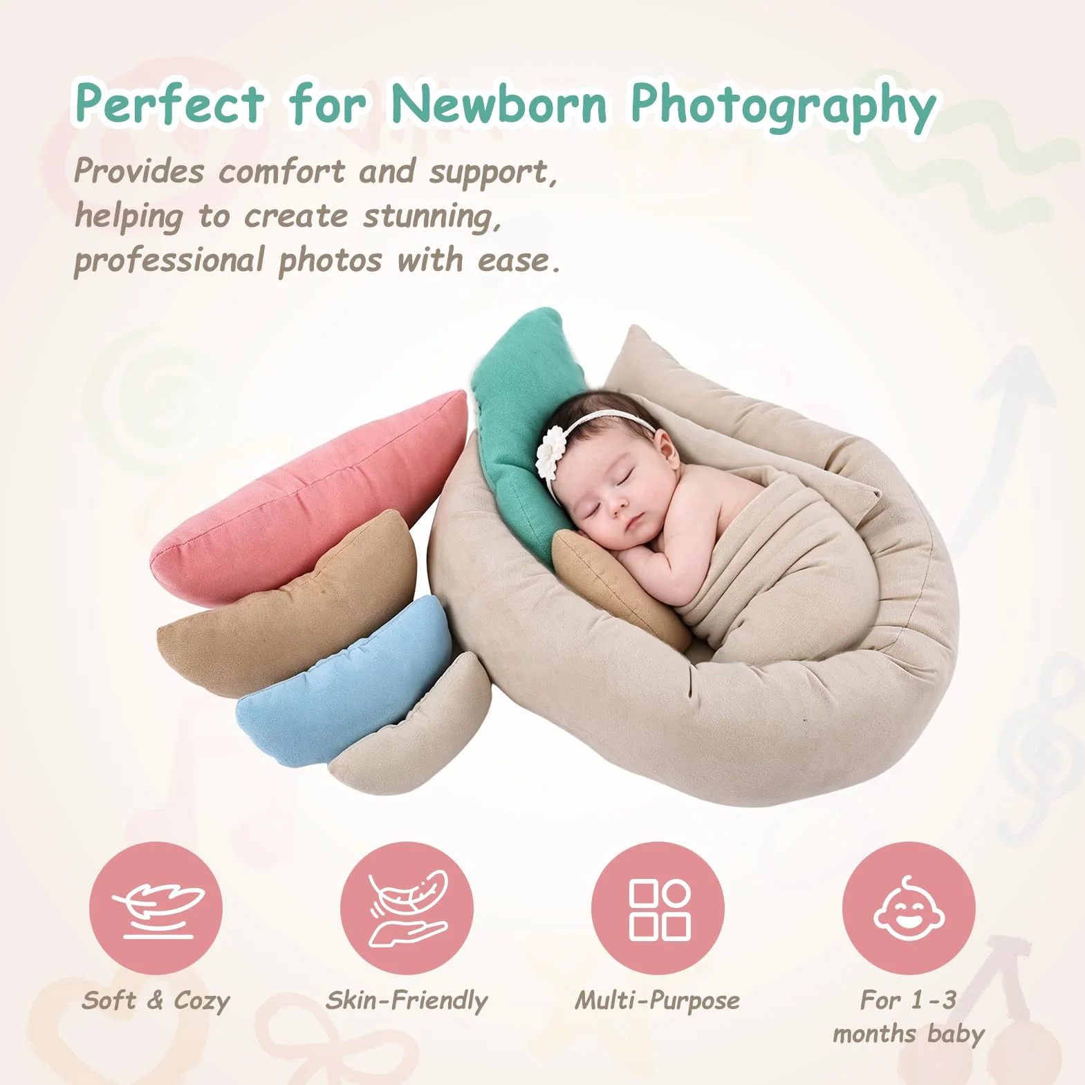 Oreiller de Photographie pour Bébé Nouveau-né, Accessoires Respirants et Doux pour Séance Photo