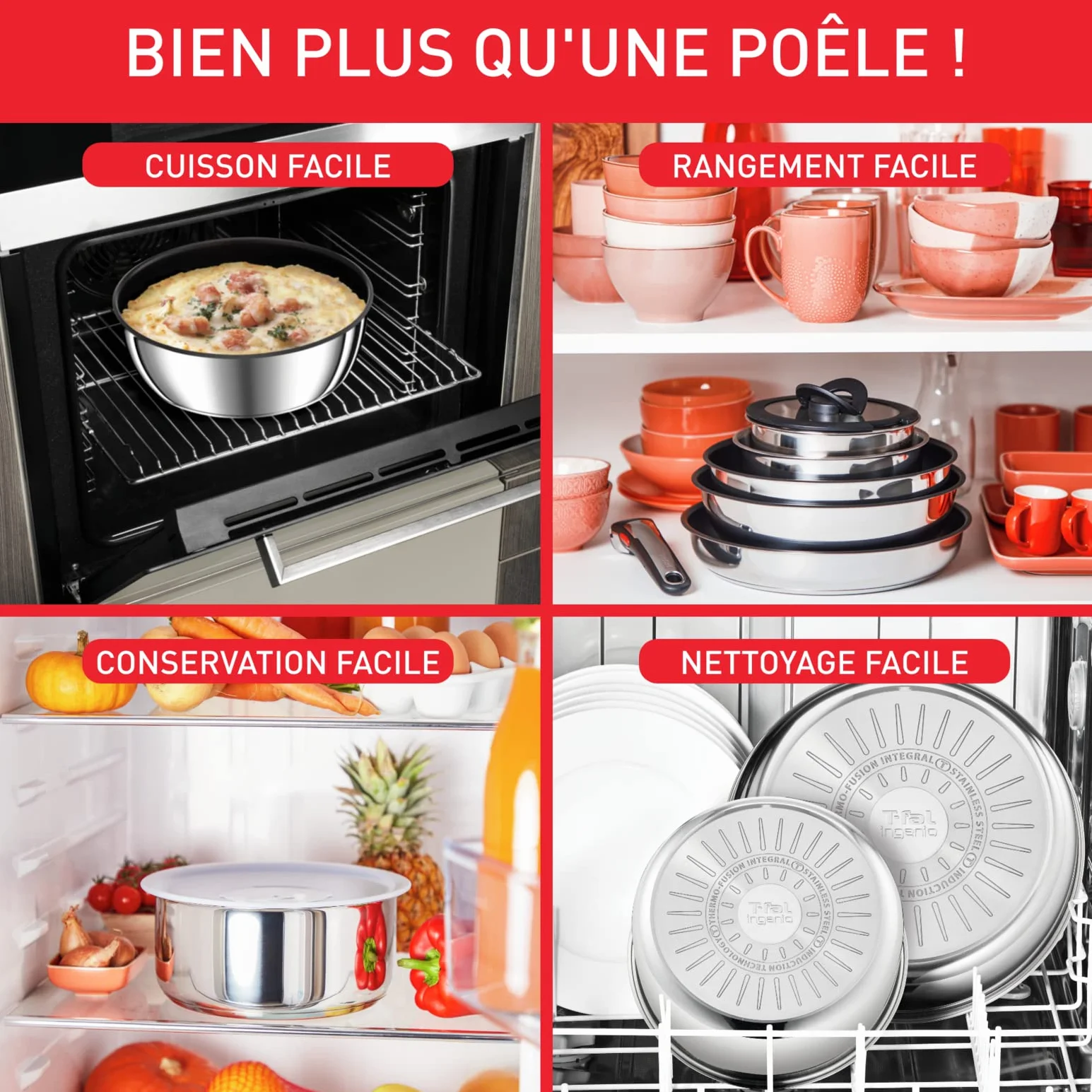 Tefal Ingenio Sauteuse 24 cm Induction Antiadhésif Acier Inoxydable Fabriqué en France