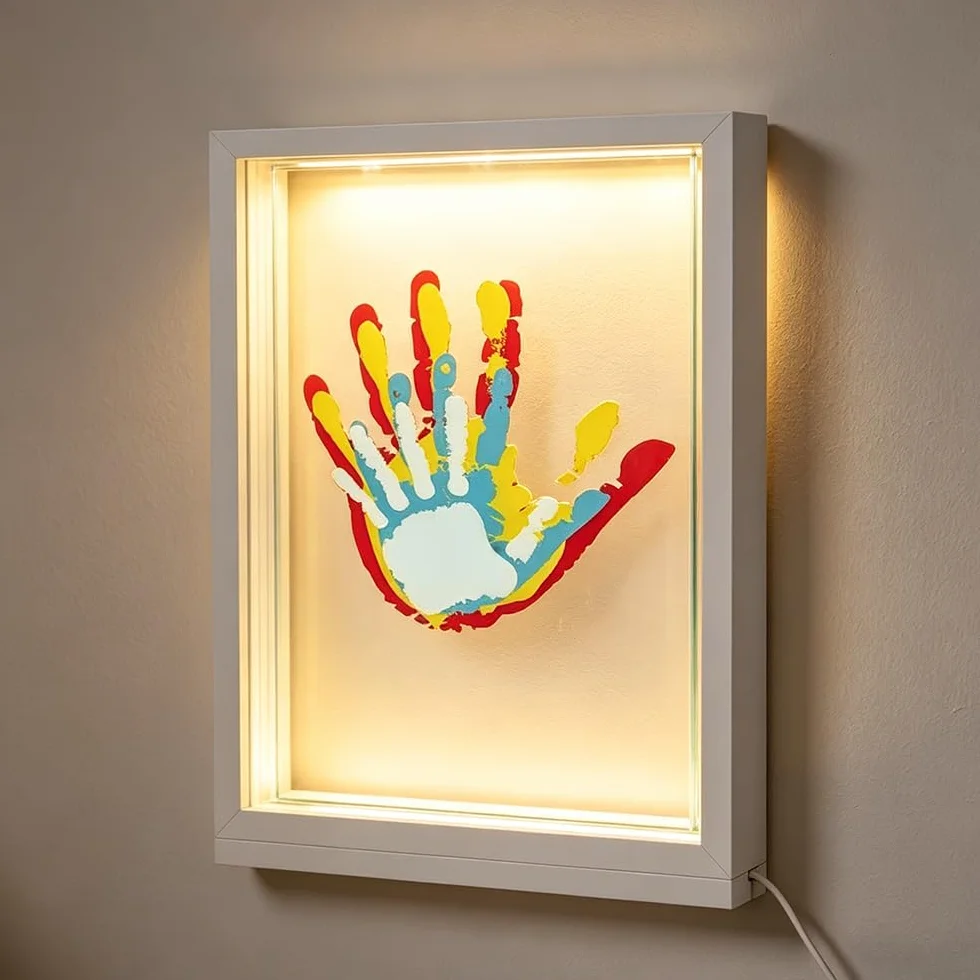 Kit d'Empreintes Familiales avec Veilleuse LED et Pigments - Cadre en Bois pour Bébé, Couples - Cadeau Personnalisé (Blanc)