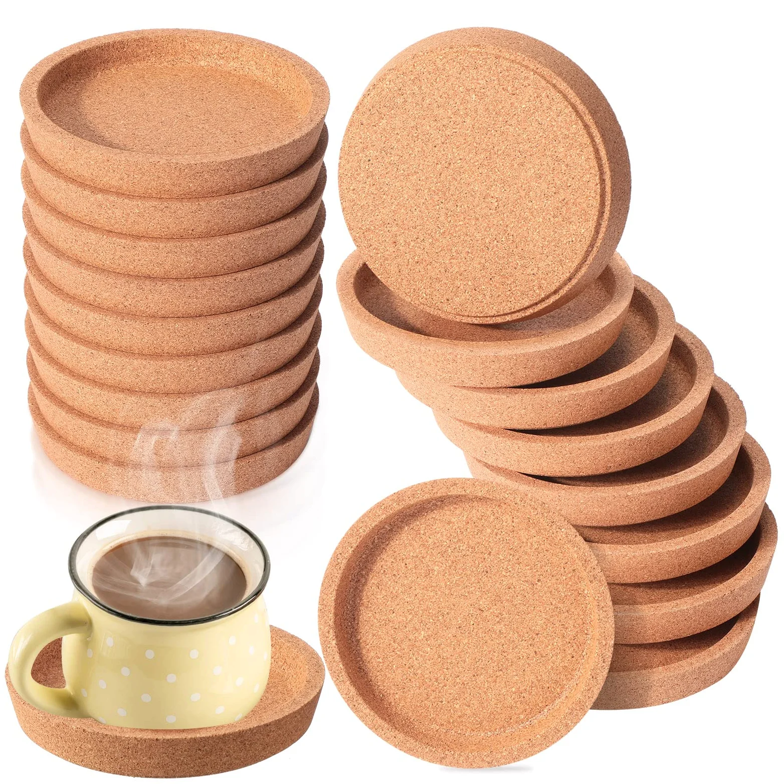 Lot de 36 dessous de verre ronds en liège de 10,2 cm - Anti-fuite - Réutilisables - Absorbants - Pour tasses, verre, table basse, bureau, fête - Marron