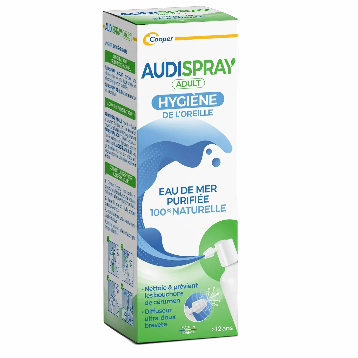 AUDISPRAY ADULT Spray Hygiène Oreille Eau de Mer Purifiée 100% Naturelle 50ml Made in France