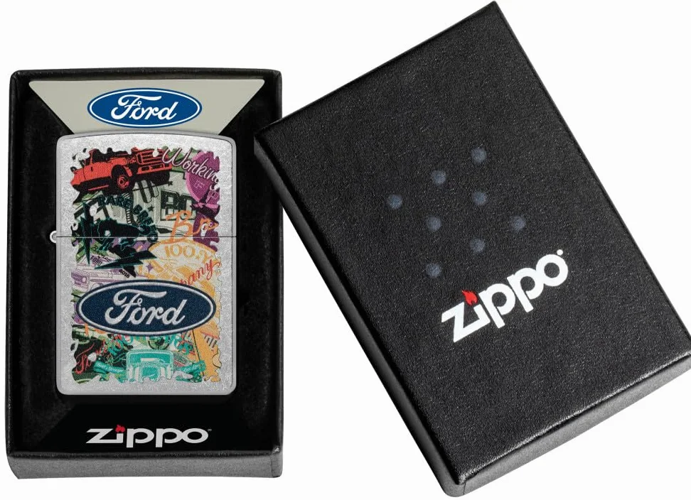 Zippo Briquet Tempête - Design Ford - Street Chrome, Color Image - Rechargeable - Réutilisable - Design Coupe-Vent - Coffret Cadeau - Fabriqué aux États-Unis