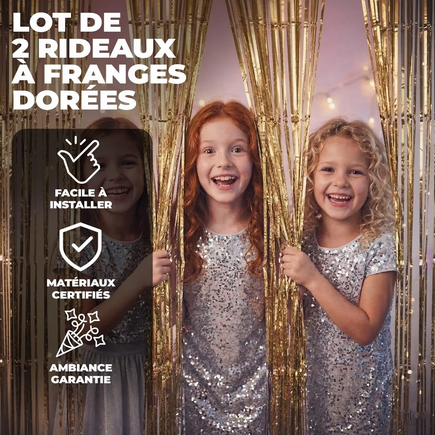 SparkL 2 Rideaux Paillettes Argentées 2m Haut Déco Fête Anniversaire Mariage