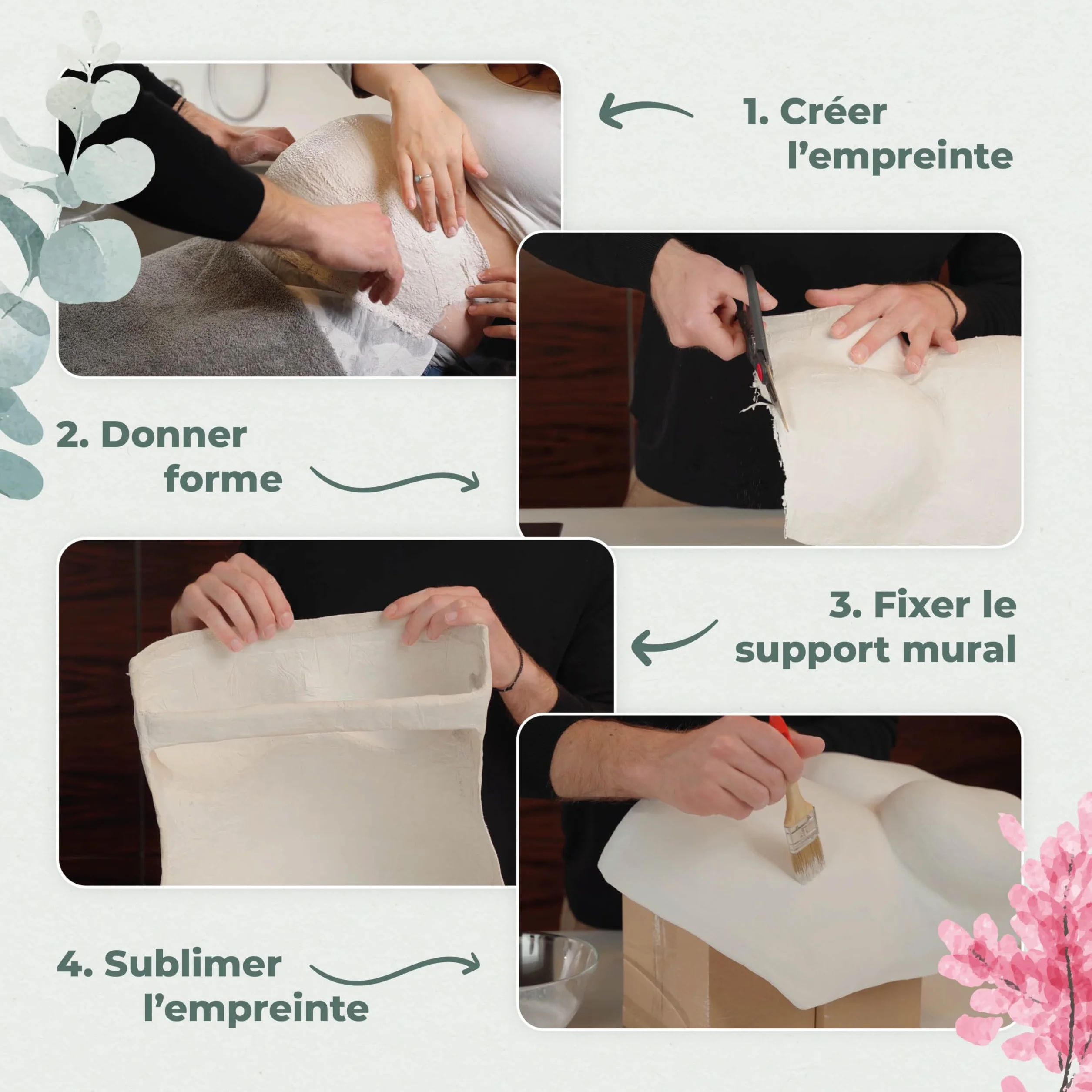 Kit d'empreintes de plâtre pour ventre de bébé - Cadeau pour future mère, souvenirs de grossesse