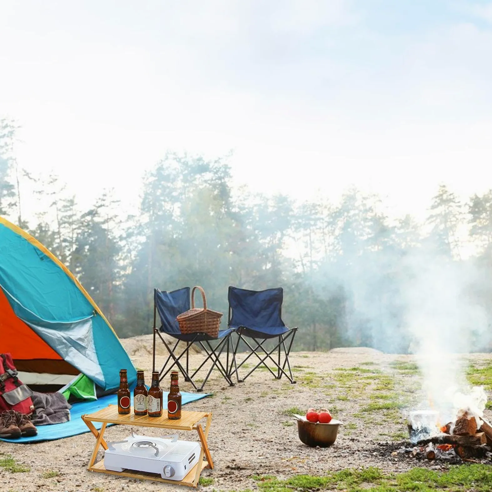 Étagère Pliante Rangement Camping Organisateur De Rangement Facile À | 2 Niveaux Support De Rangement Pliant Extérieur Salle De Bain, Accessoires De Camping Pour Livres, Divers, Cuisine