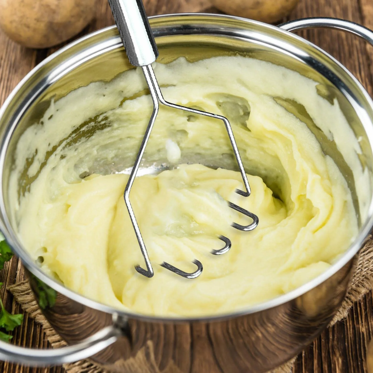 Pilon à pommes de terre en acier inoxydable – Ustensile pour purée de pommes de terre, haricots, avocats, œufs