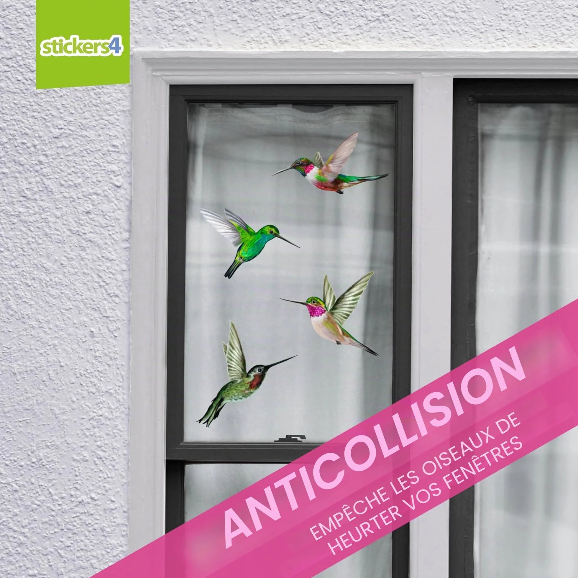 Stickers Fenêtre Colibri Anti-Collision Oiseaux - 4 Décoratifs Electrostatiques