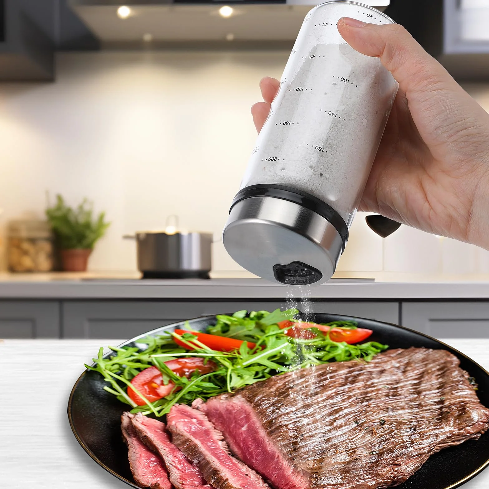 Salière et poivrière en verre avec trous réglables, shaker d'assaisonnement résistant à l'humidité