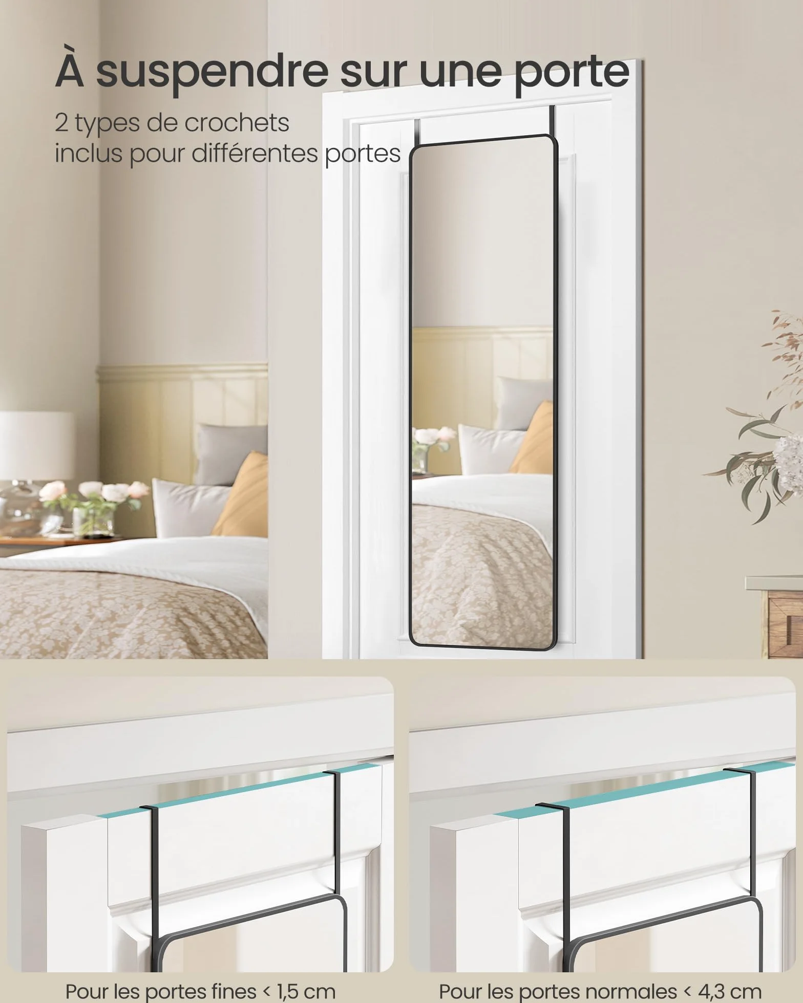 SONGMICS Miroir Intégral Suspendu 120 x 40 cm Cadre en Alliage d'Aluminium Verre Trempé Noir d'encre LFM032B01