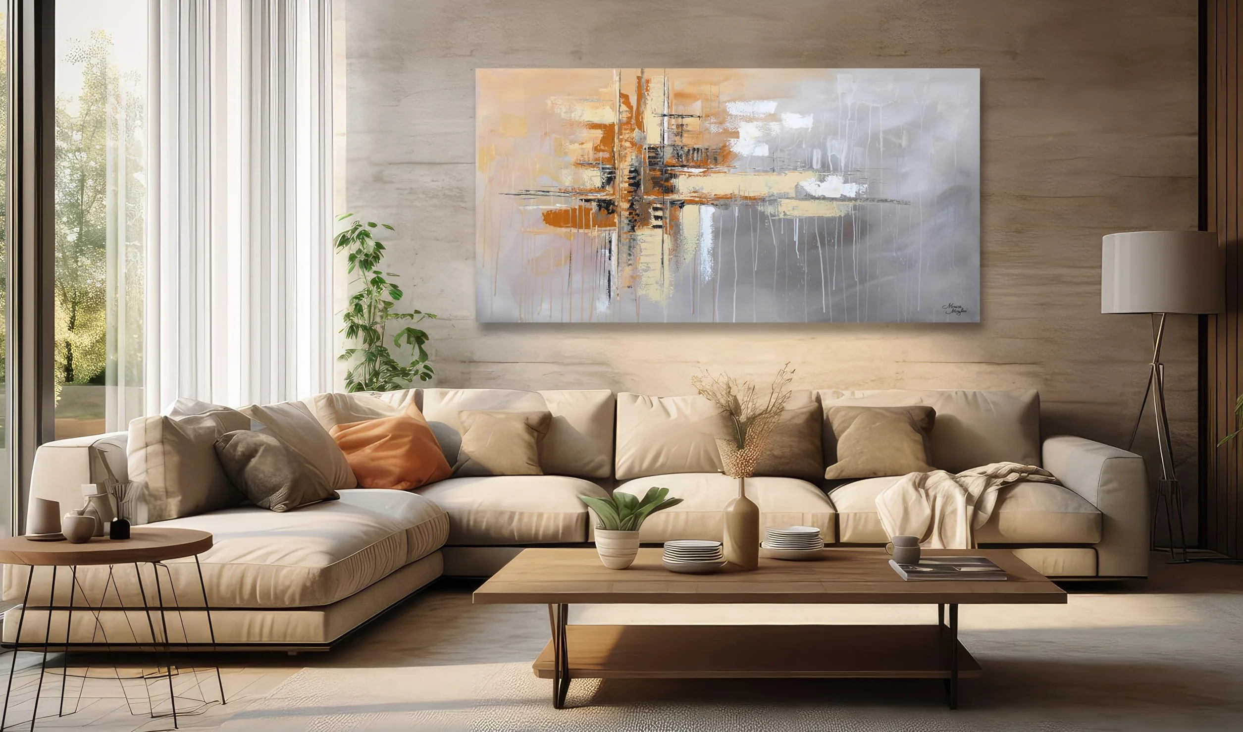 Tableau Peint à la Main 120x60 cm Toile sur Cadre en Bois Monica Mirafiori