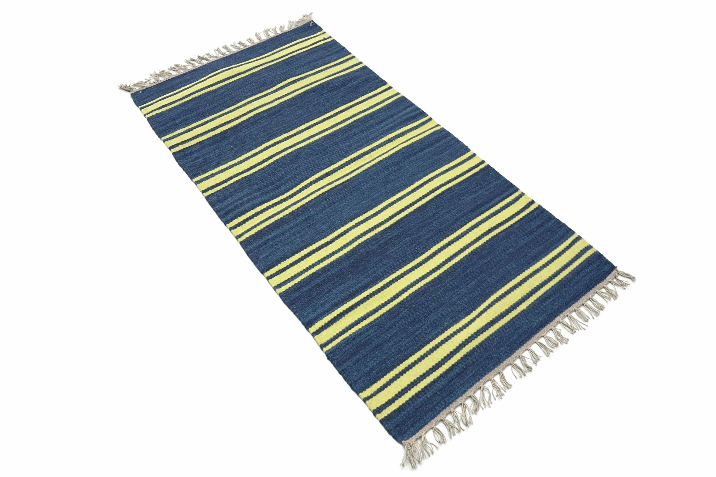 Kelim Tapis tissé à la main à rayures bleues 140 x 70 cm