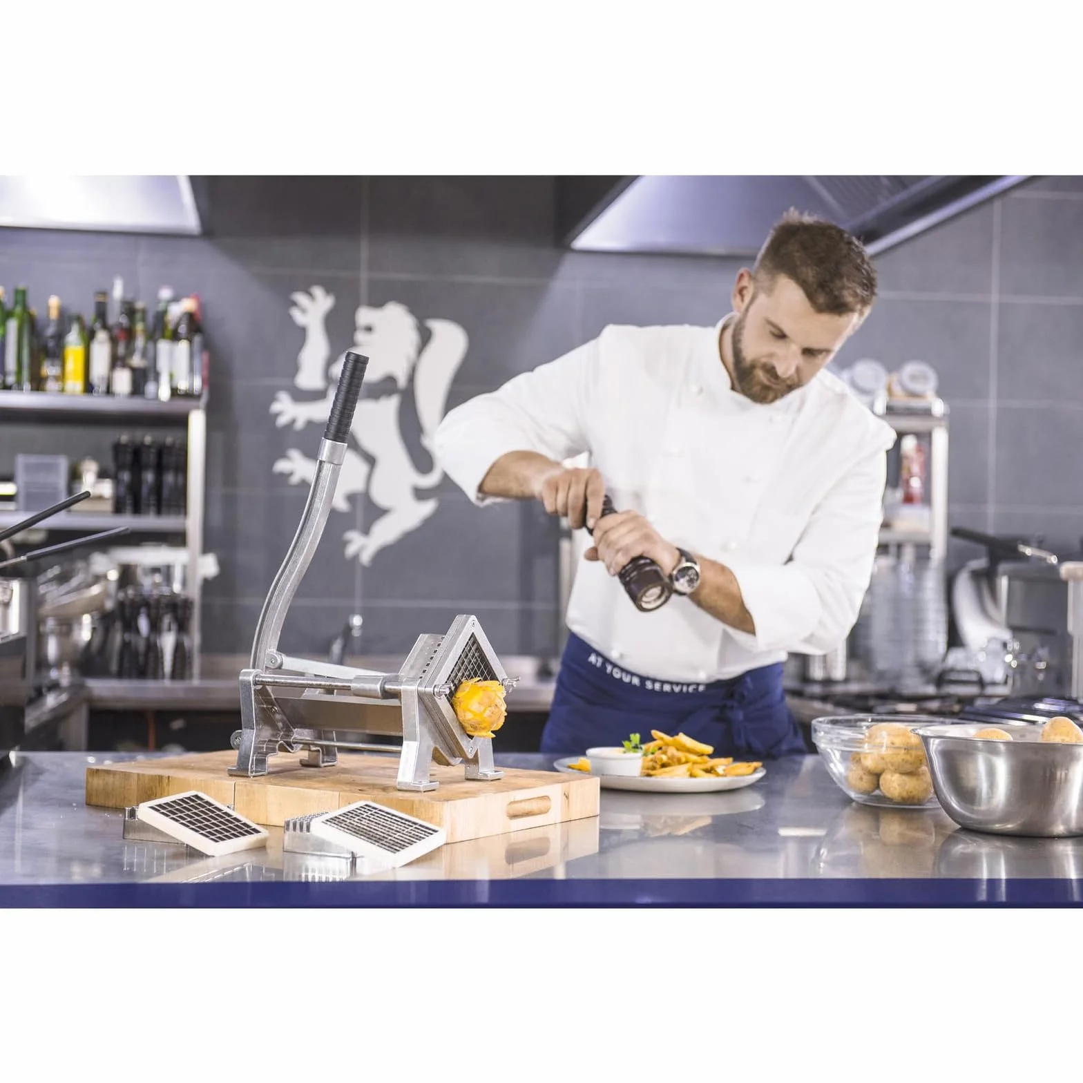 Royal Catering RCKS-3 Coupe-frites acier inoxydable aluminium 3 lames 8x8 10x10 12x12 manuel montage mural