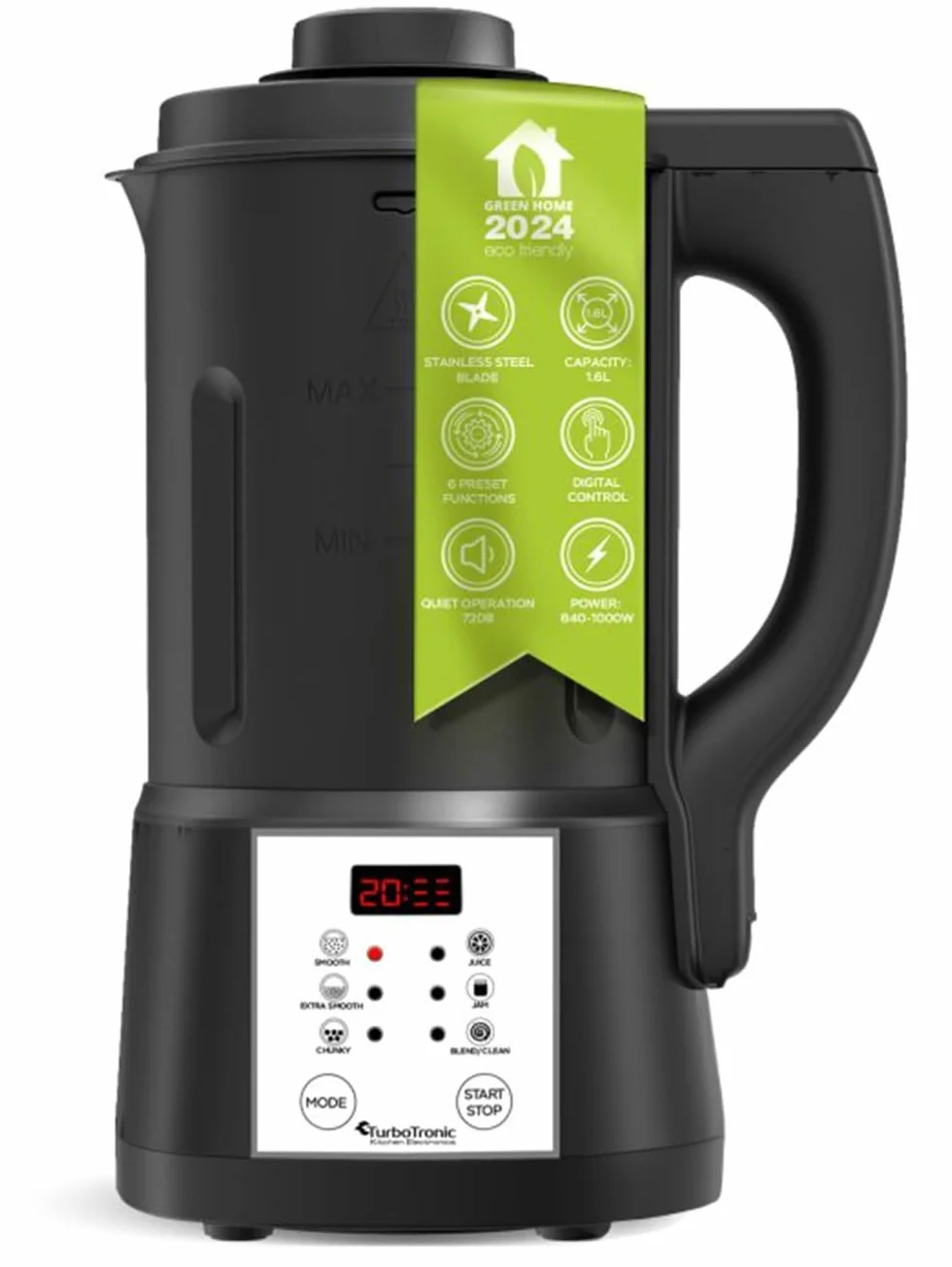 TurboTronic Mixeur à Soupe 1,6L 1000W 6 Programmes Multifonction pour Soupes Smoothies et Alimentation pour Bébés