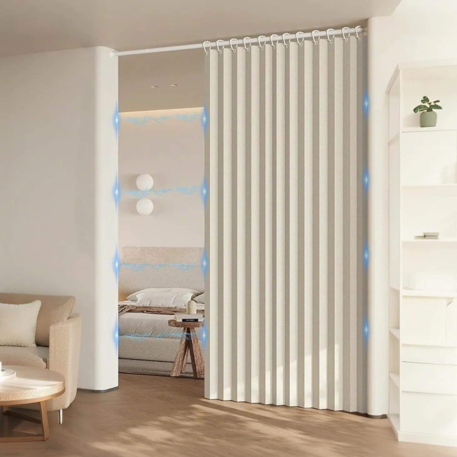 Rideau de Porte de Placard Pliant, Rideau de Douche plissé en accordéon, pour Placard, Chambre, cloison de Salle de Bain-White- 120x240cm