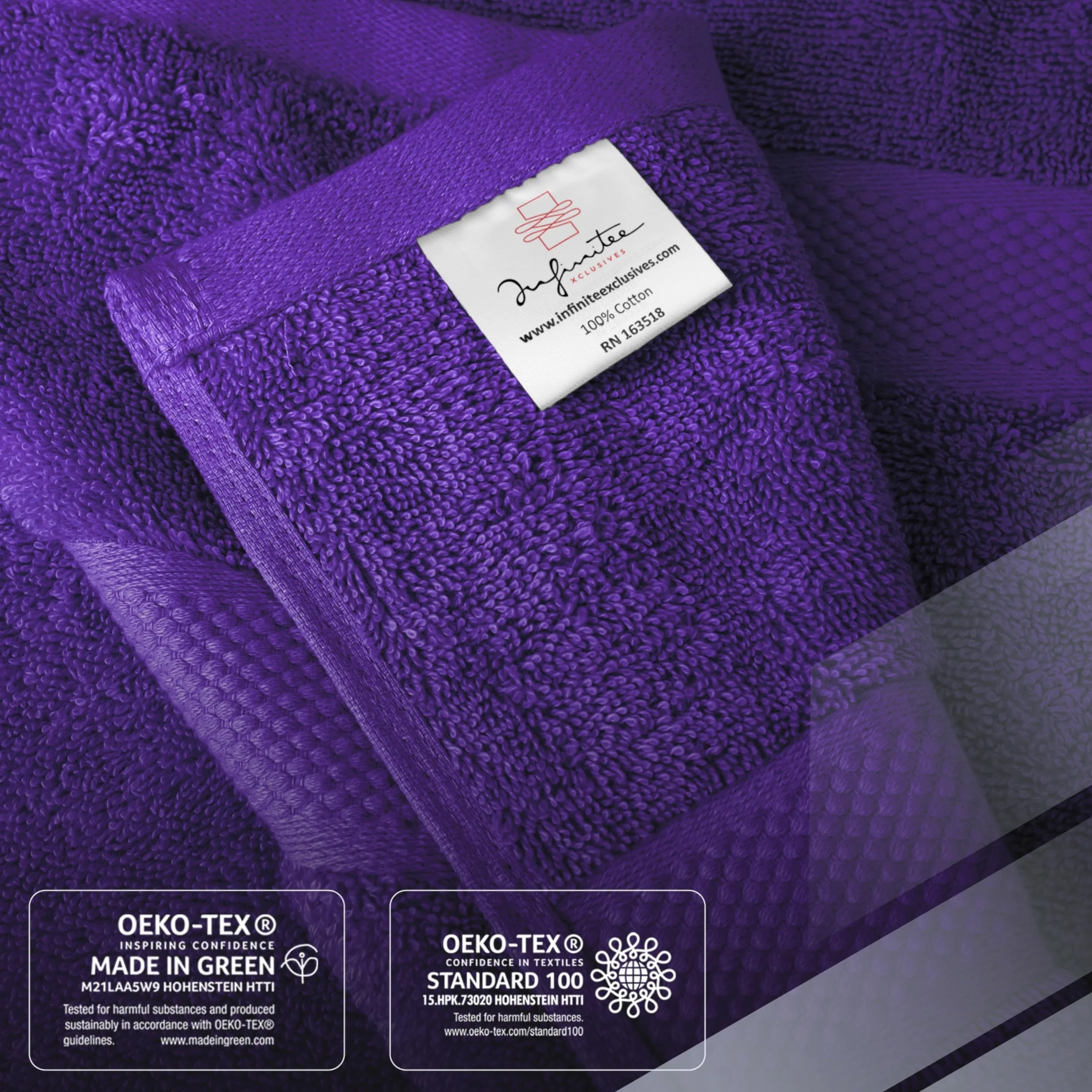 Infinitee Xclusives Lot de 8 serviettes de bain de qualité supérieure pour salle de bain – Lot de 8 serviettes de bain 100 % coton – 2 serviettes de bain, 2 essuie-mains et 4 débarbouillettes (violet