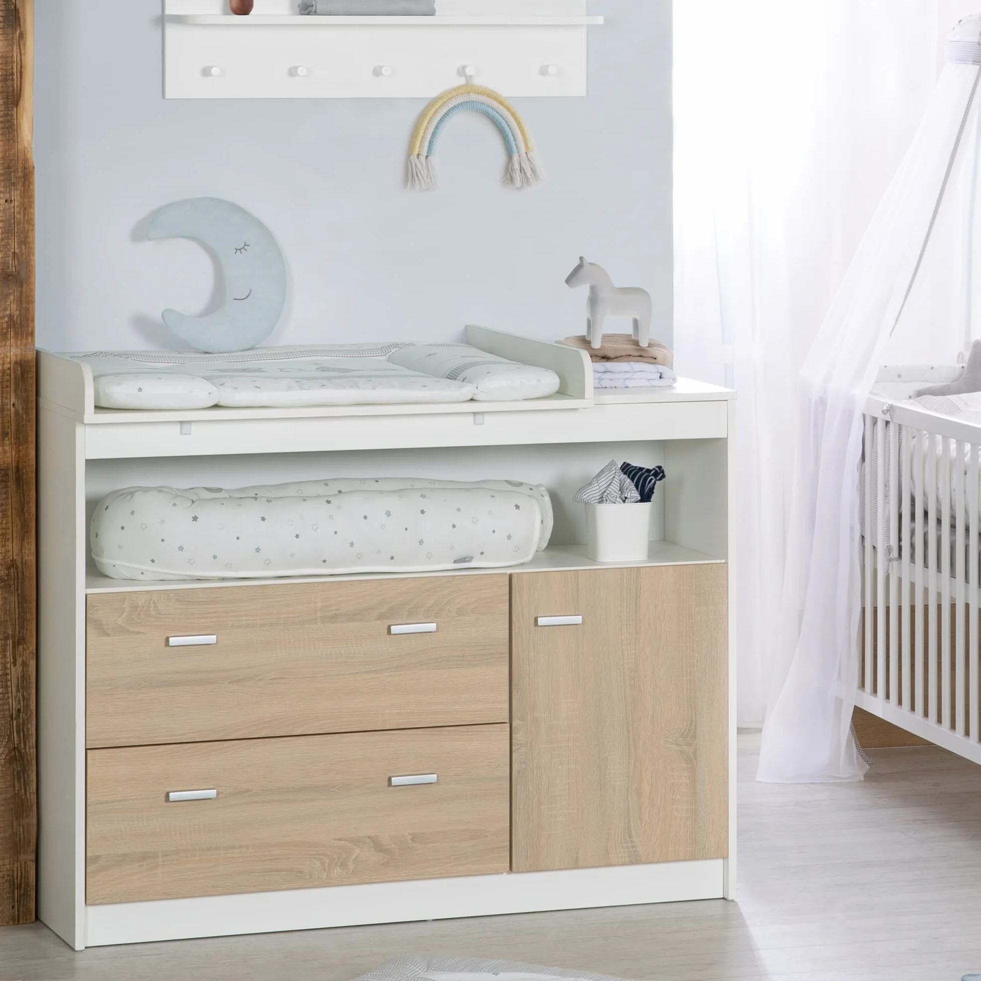 roba Chambre Bébé Duo Gabriella Lit Évolutif 70 x 140 cm Commode à Langer Meubles Certifiés EPH Blanc Décor Bois