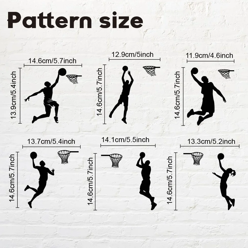 AHANDMAKER Lot de 6 autocollants pour interrupteur avec silhouette de joueur de basket-ball - Autocollant mural Jouer au basket-ball