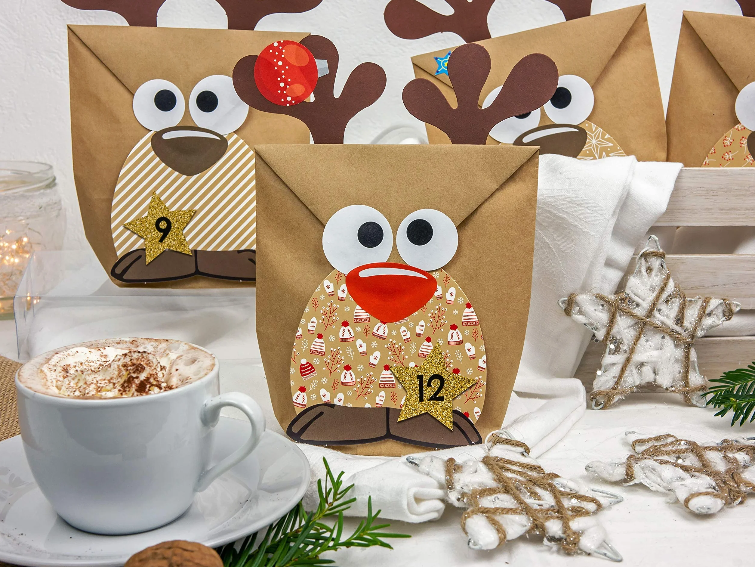 Papierdrachen Calendrier de l'Avent à remplir - Renne au Ventre Brun - 24 Sacs à Personnaliser - Noël pour Enfants