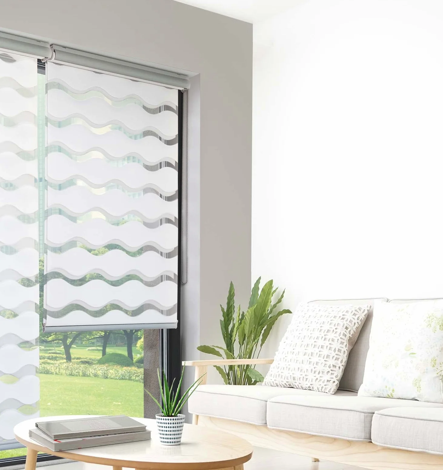 MADECOSTORE Store Enrouleur Jour Nuit Vague avec Coffre - Gamme Must - Blanc - L63 x H160cm