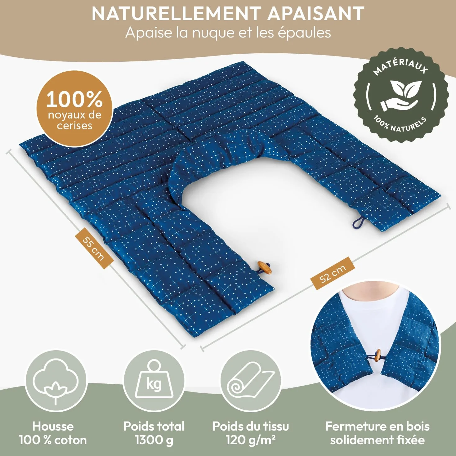 Blumtal Coussin Noyau de Cerise Chauffant Housse 100% Coton Oeko-TEX Micro-Onde Cervicales Nuque