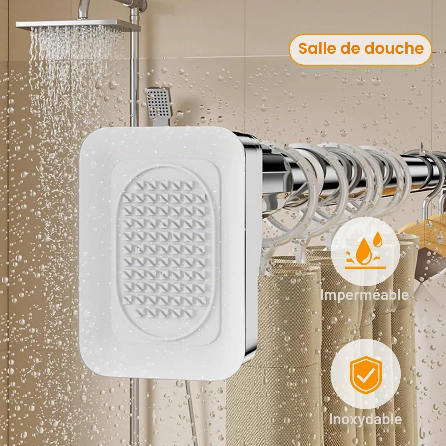 Tringle à Rideau de Douche Réglable 40-490cm, Tringle télescopique sans perçage, ne rouille jamais Tringle à rideau extensible pour rideaux de salle de bain et chambre à coucher(Noir,310-400cm)