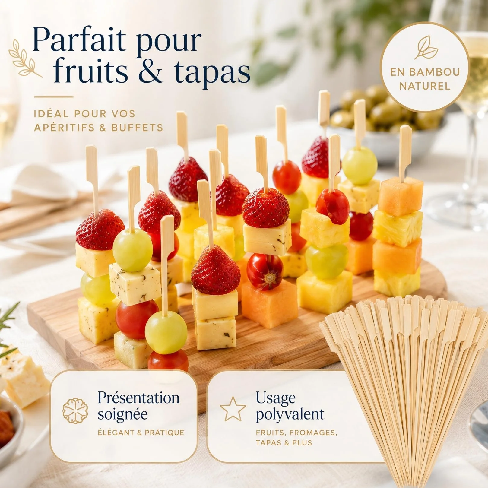 Pics Brochette en Bambou 15 cm Lot de 100 Bâtonnets Naturels Barbecue Cocktail