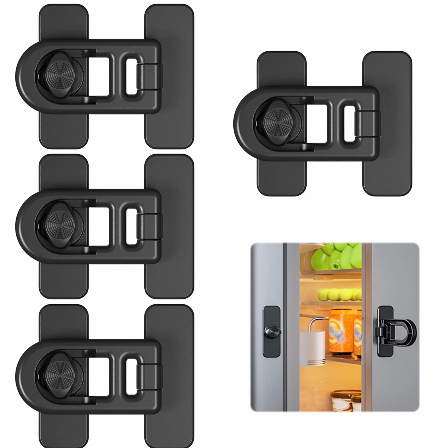 Serrure de Porte de Réfrigérateur Sécurité Enfant 4 Pièces Noir, Cadenas Frigo, Bloque Porte Frigo