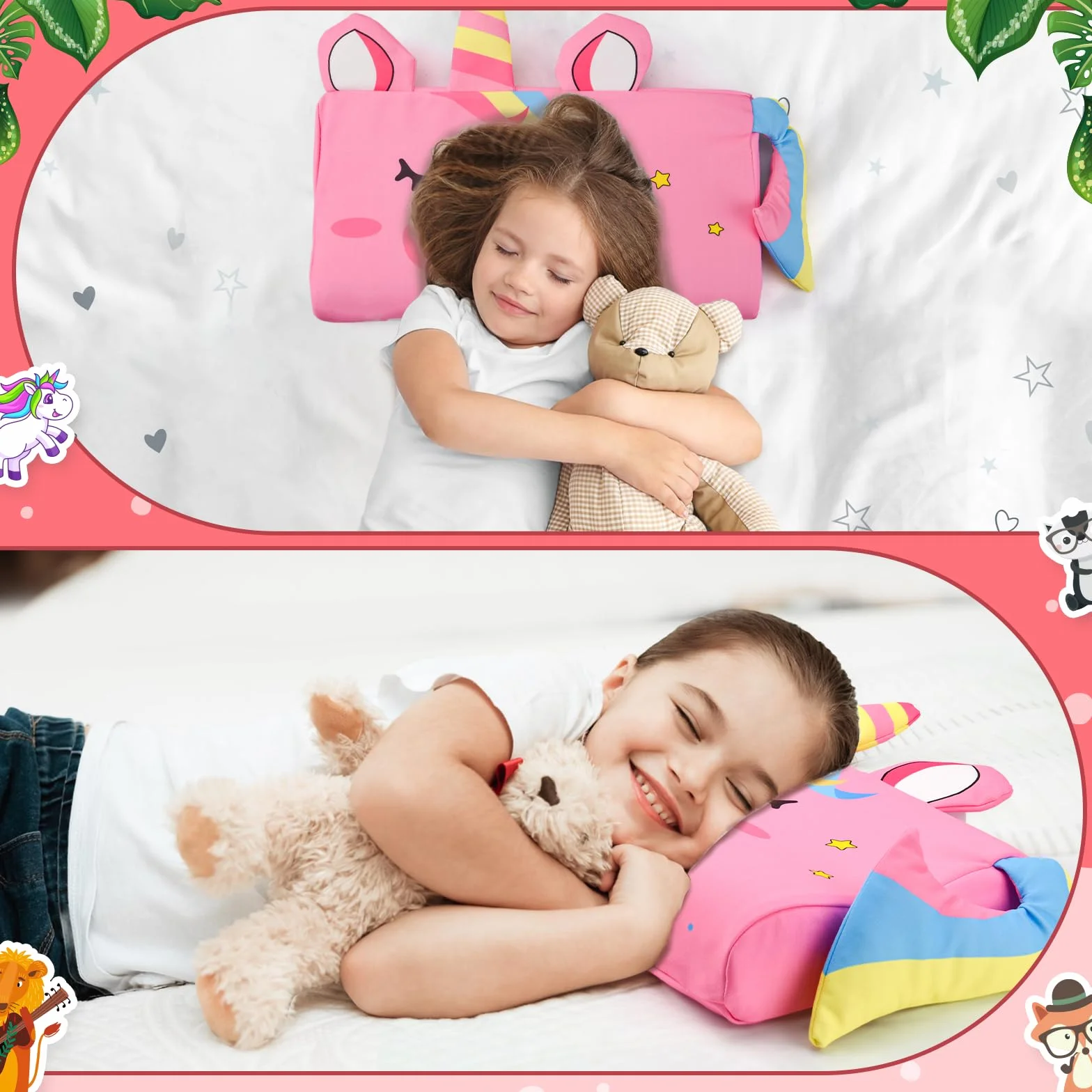 Coussin Enfant Oreiller Ergonomique Respirant Détachable 45 x 27 cm