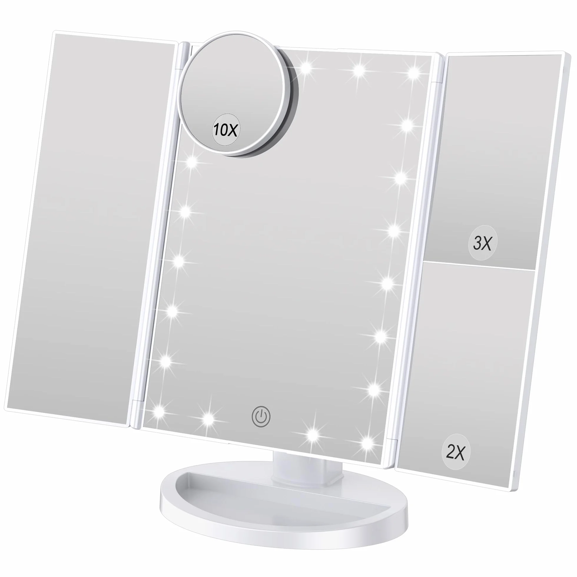Miroir de courtoisie 21 LED 1X/2X/3X grossissement double alimentation blanc