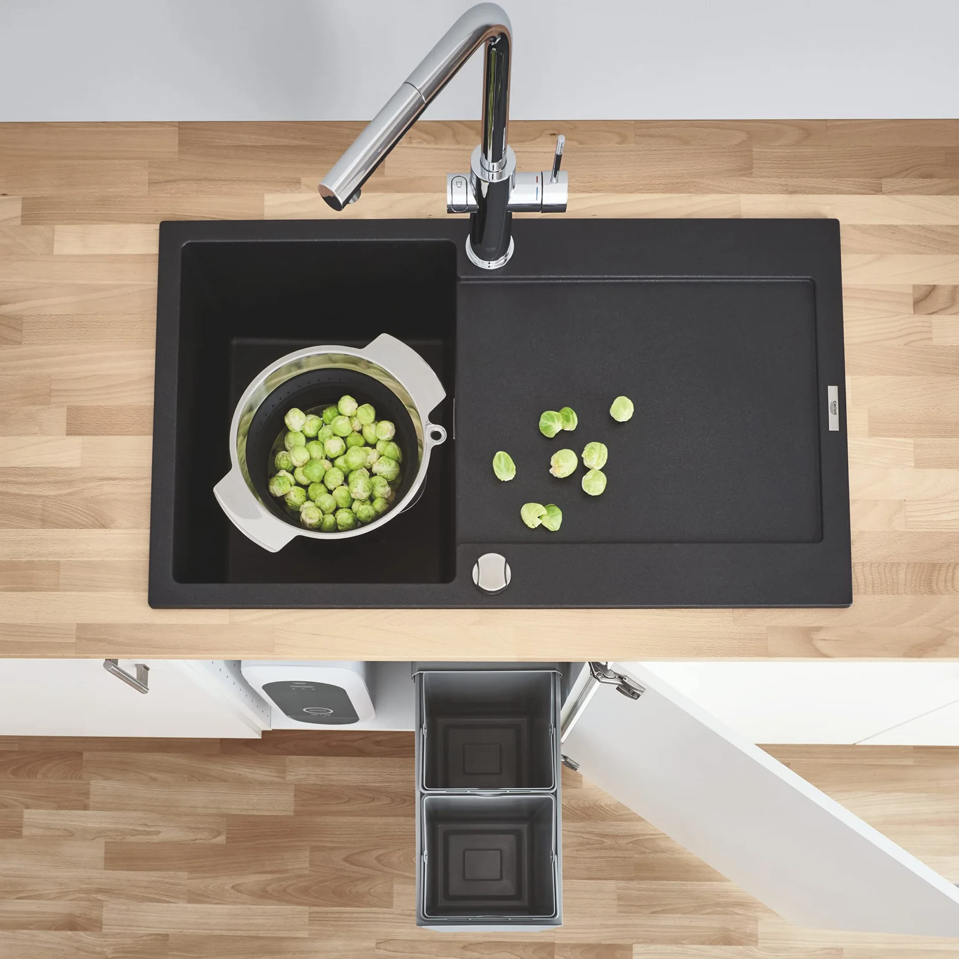 GROHE Blue Poubelle de Cuisine Tri sélectif Double Compartiment 2X15L Gris