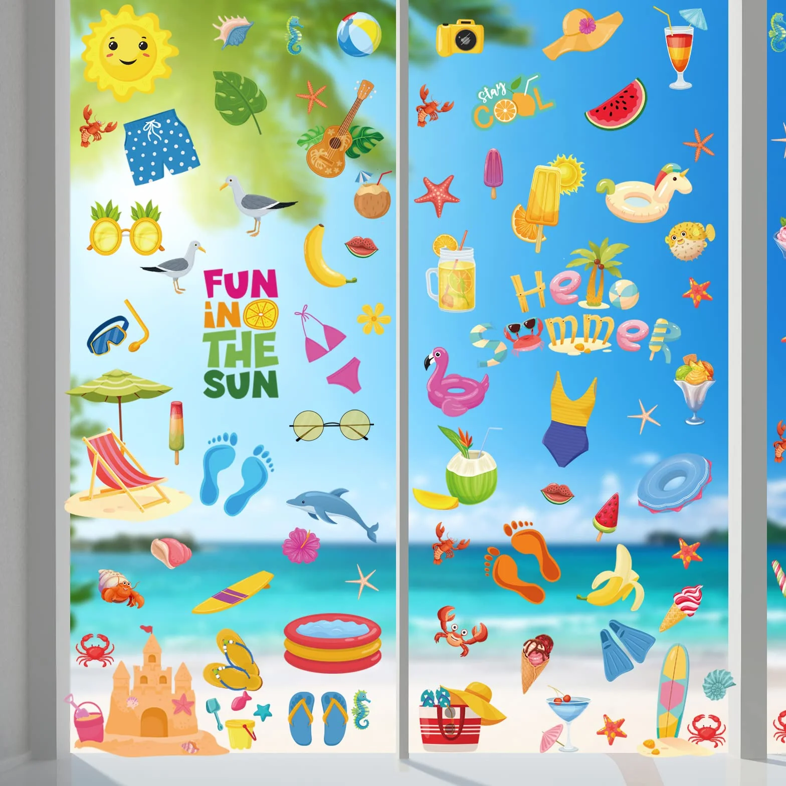 Hianjoo 104 Pièces Autocollants d'Été Hawaiian Décoration Plage Autocollants en Verre