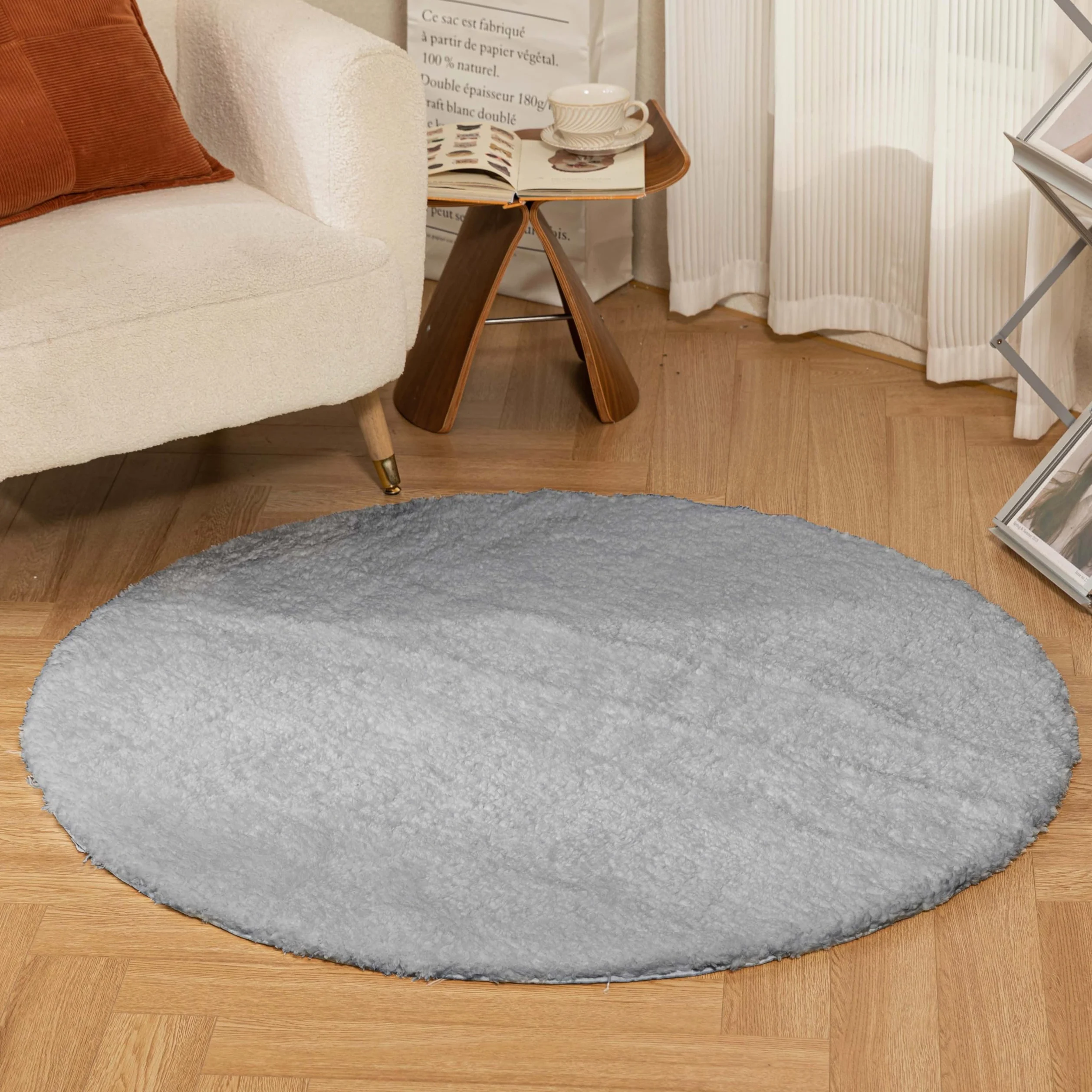 Latepis Tapis Rond 120 cm Gris Chambre Enfant Doux Tapis Salon de Bain Lavable Moelleux Antidérapant