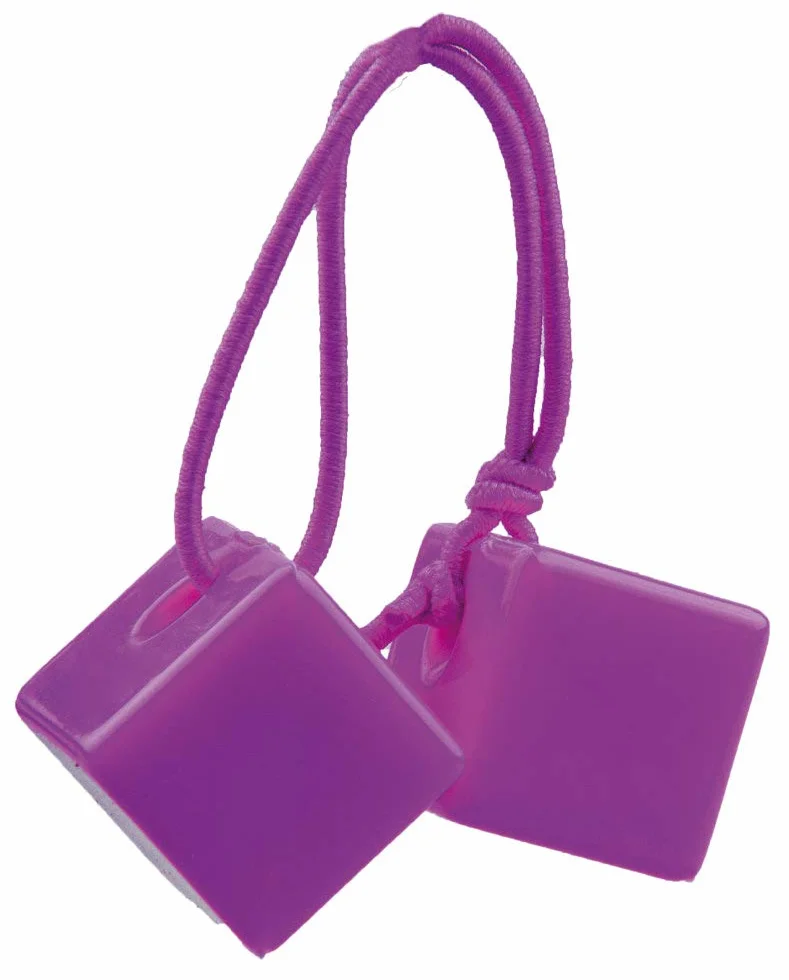 Cube queue de cheval à deux perles 5 pièces rose bleu jaune violet vert sur carton à suspendre