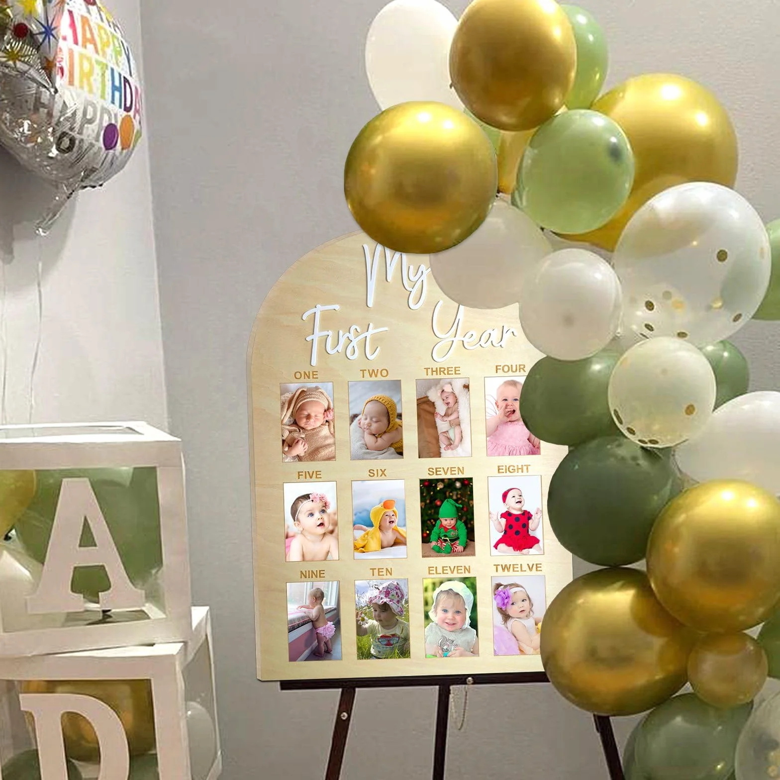 Tableau photo bois My First Year Milestone Cadre 12 mois Décoration 1er anniversaire Cadeau bébé
