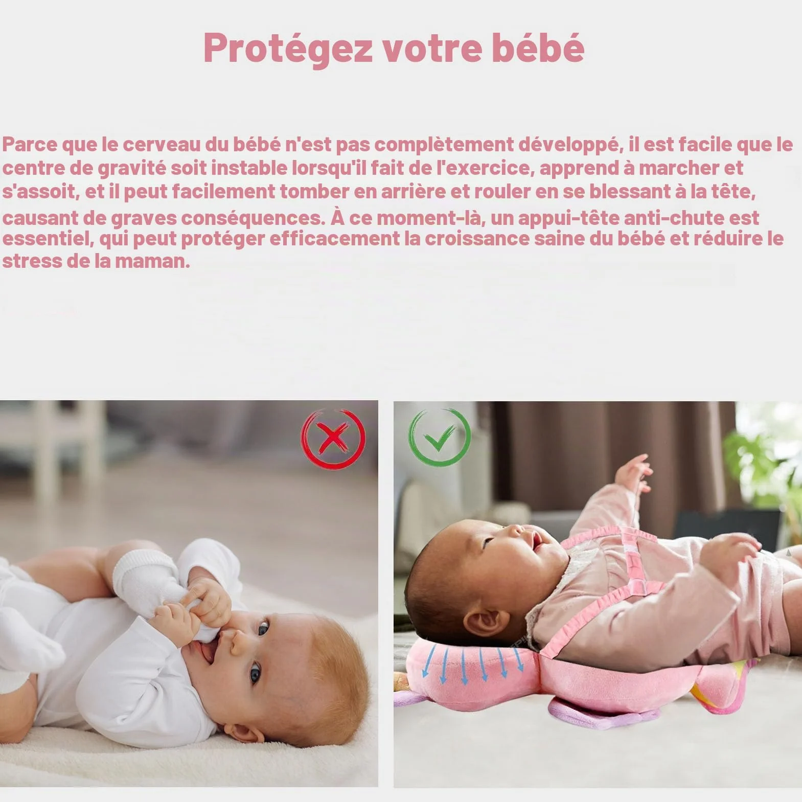 Protege Tete Bebe Chute Coussin Anti Chute Bebe Sac a Dos Protection Tete Bebe Coussins de Securite Reglables Anti Choc Baby Head Protector pour Enfants Marche Tout-Petits 4-24 Mois