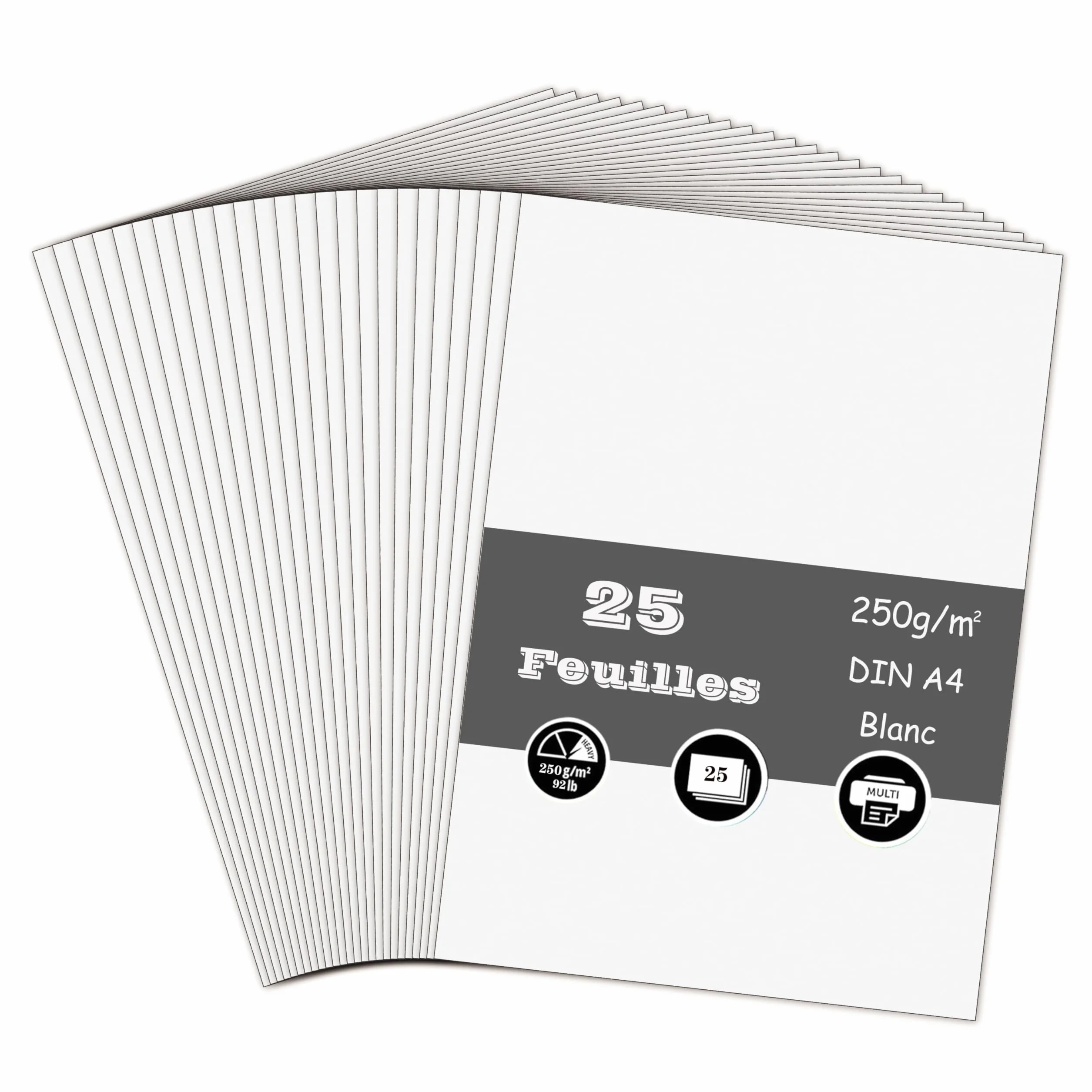 Papier cartonné blanc A4 250 g/m² Lot de 25 feuilles pour bricolage cartes scrapbooking